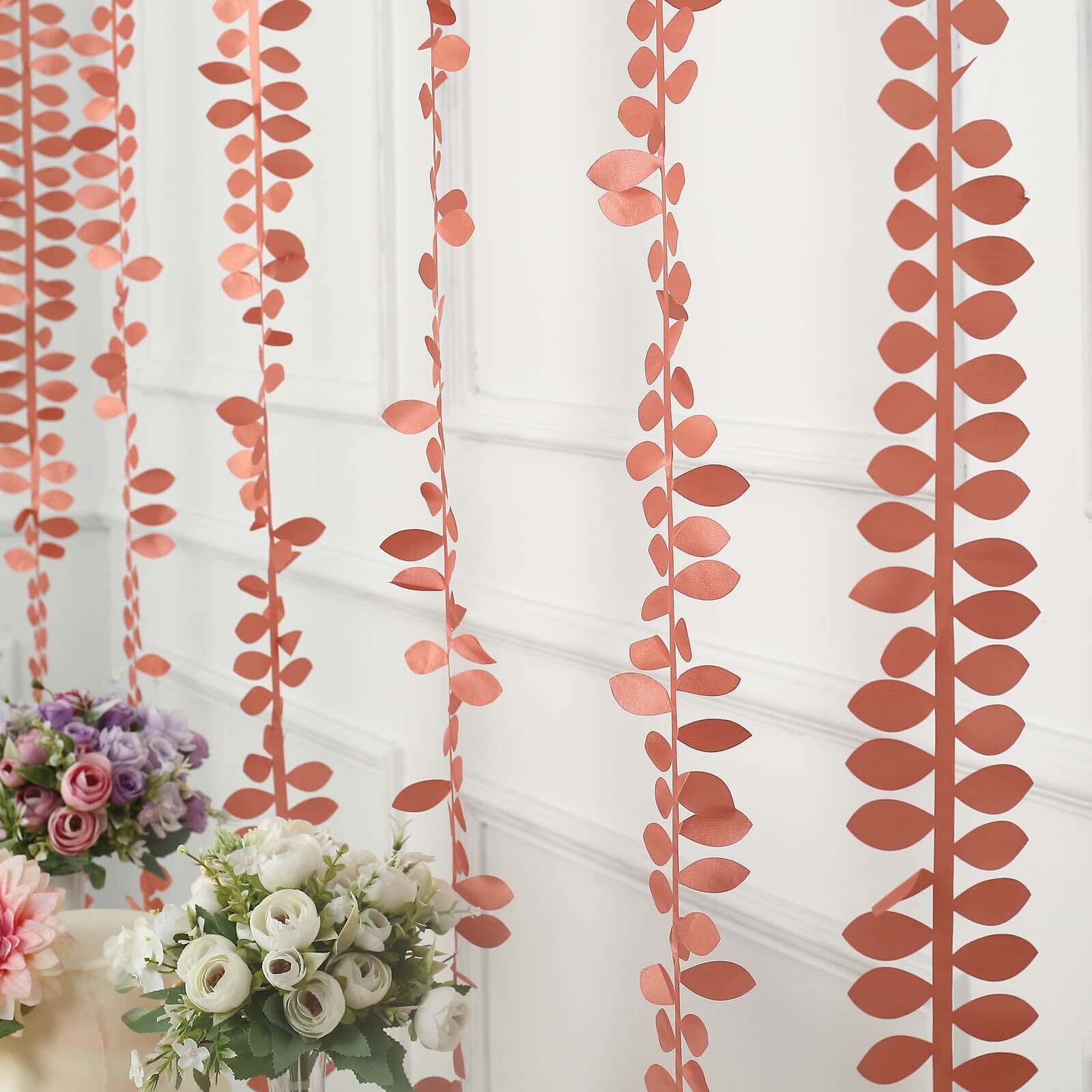 Taffeta Ribbon Sash with 4 Leaf Petal Design Terracotta (Rust) 50ft - Sophisticated Artificial Fabric Garland