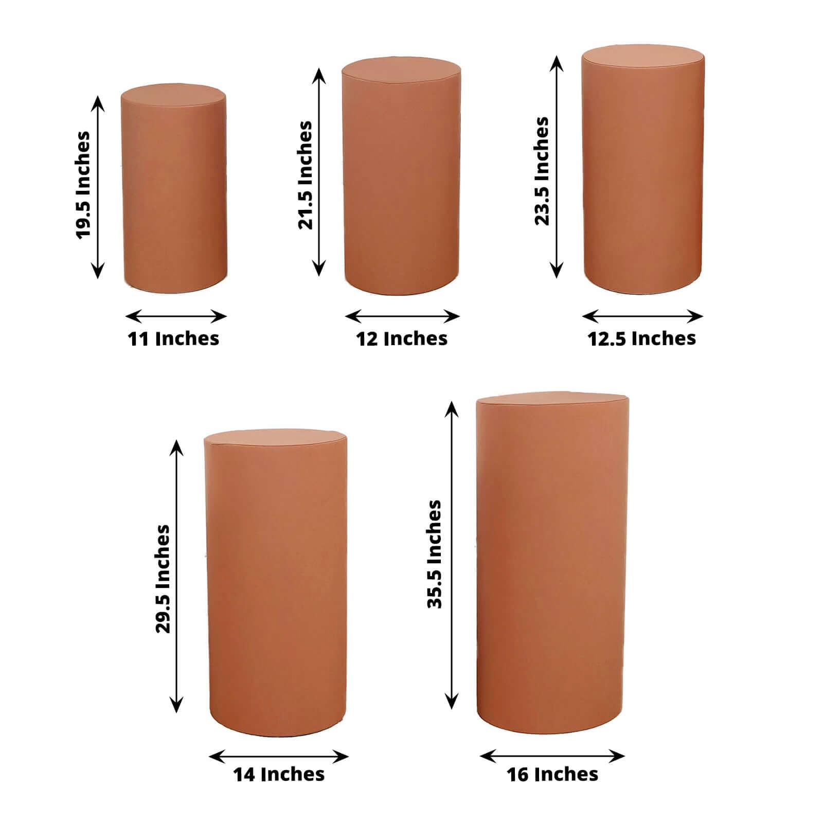 Set of 5 Terracotta (Rust) Spandex Cylinder Pedestal Stand Covers, Stretchable Pillar Prop Covers - 160 GSM