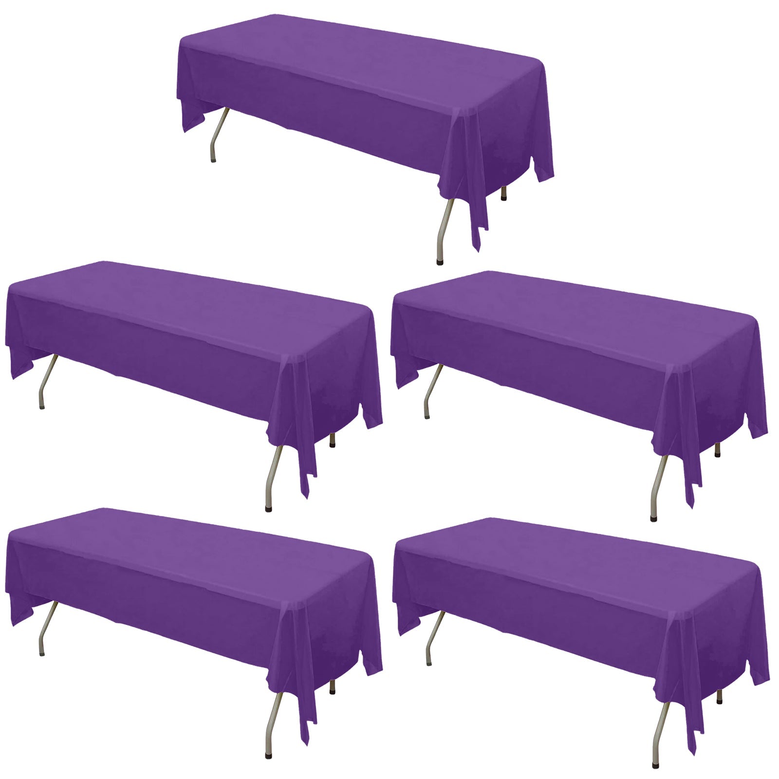 5-Pack Plastic Table Covers Purple Rectangle - Reliable PVC Disposable Covers for Gatherings 54x108