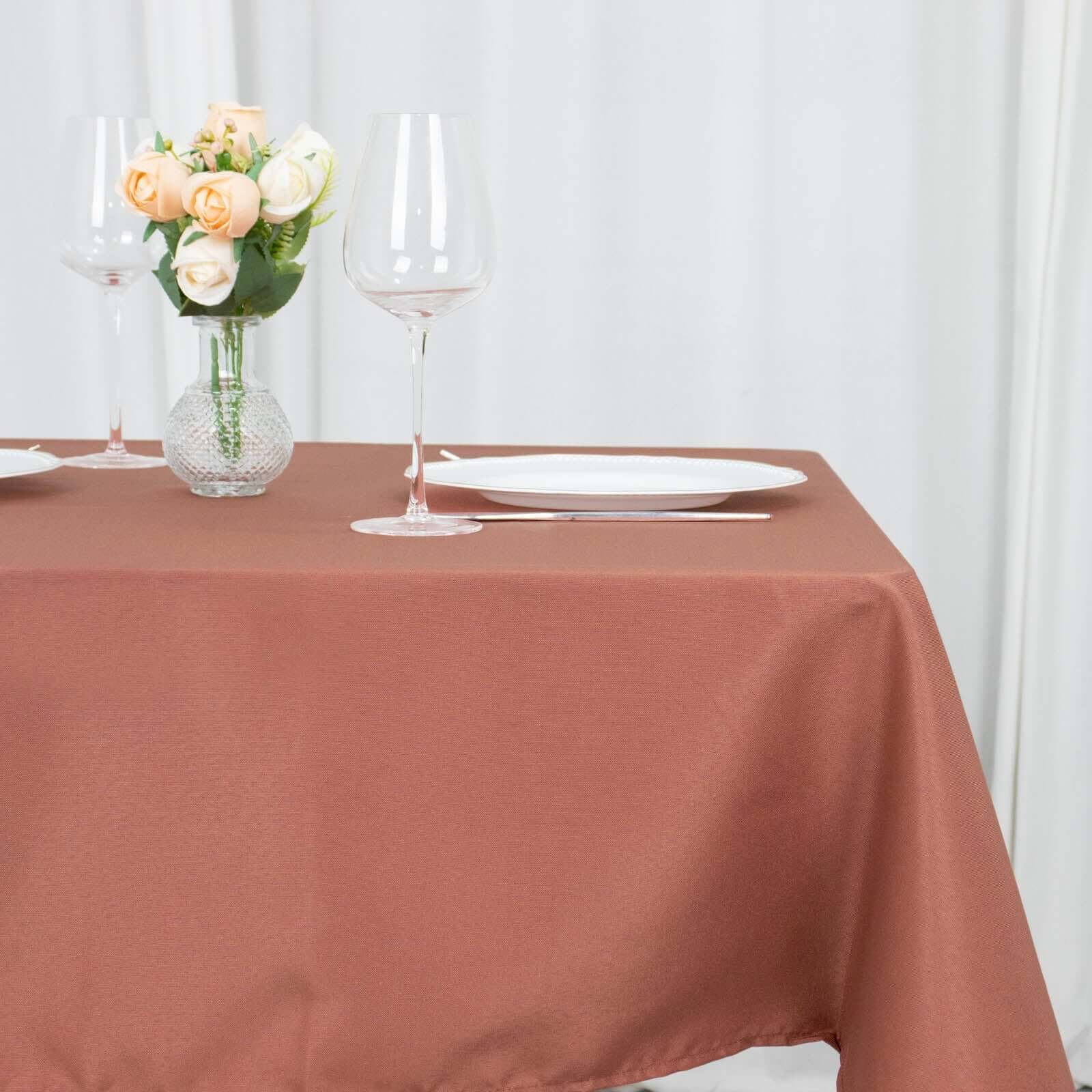 Premium Polyester 54x54 Square Tablecloth Terracotta (Rust) - Stain and Wrinkle-Resistant 220GSM Table Cover