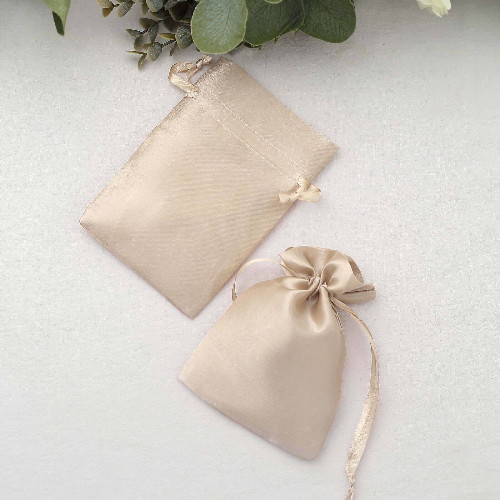 12 Pack 4x6 Beige Satin Drawstring Wedding Party Favor Gift Bags