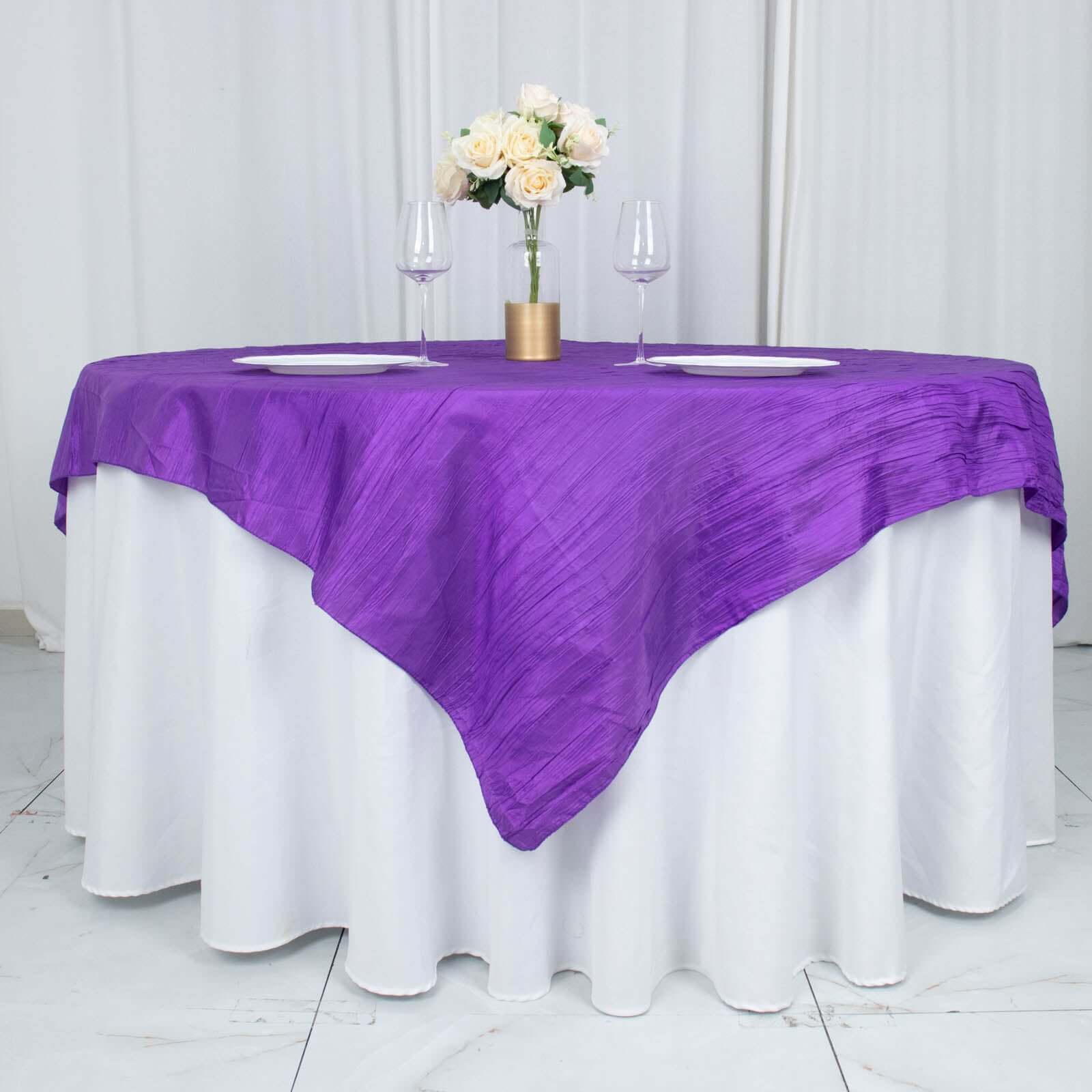 Taffeta 72x72 Table Overlay Square Tablecloth Purple - Accordion Crinkle Table Cover