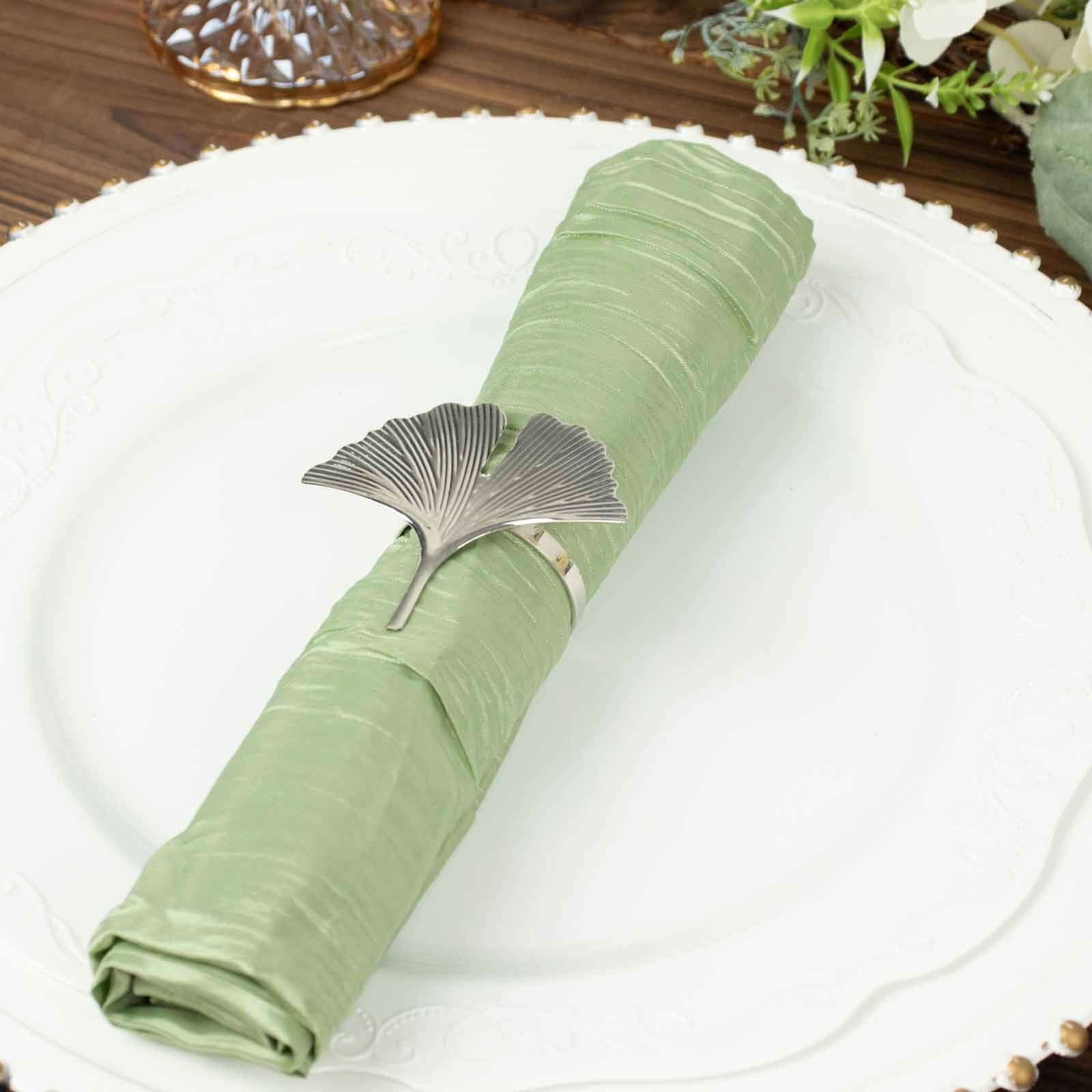 5 Pack Taffeta 20x20 Napkins Sage Green - Accordion Crinkle Dinner Napkins