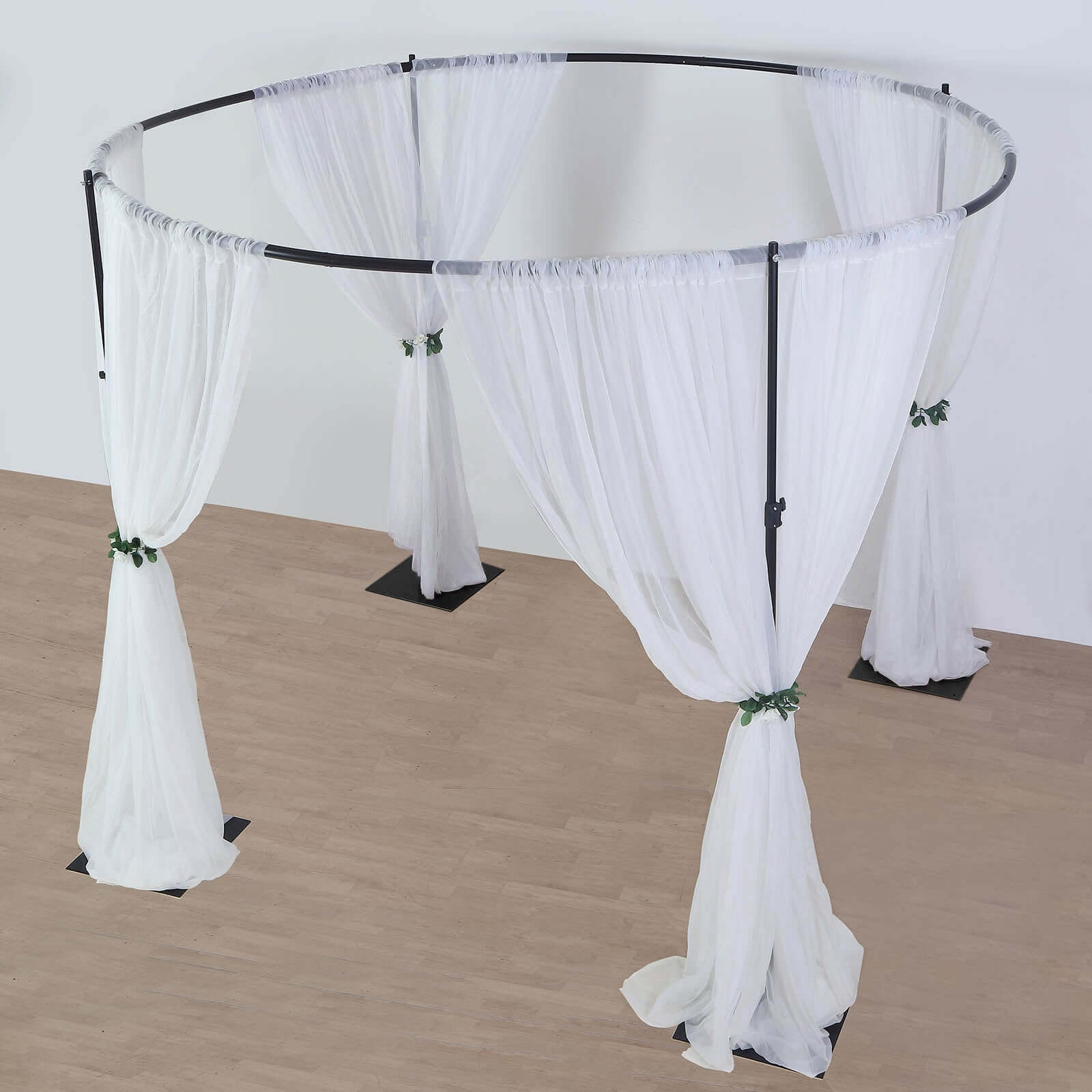 10ft Adjustable 4-Post Round Black Metal Backdrop Stand Canopy, Circular Wedding Event Arch Frame Chuppah