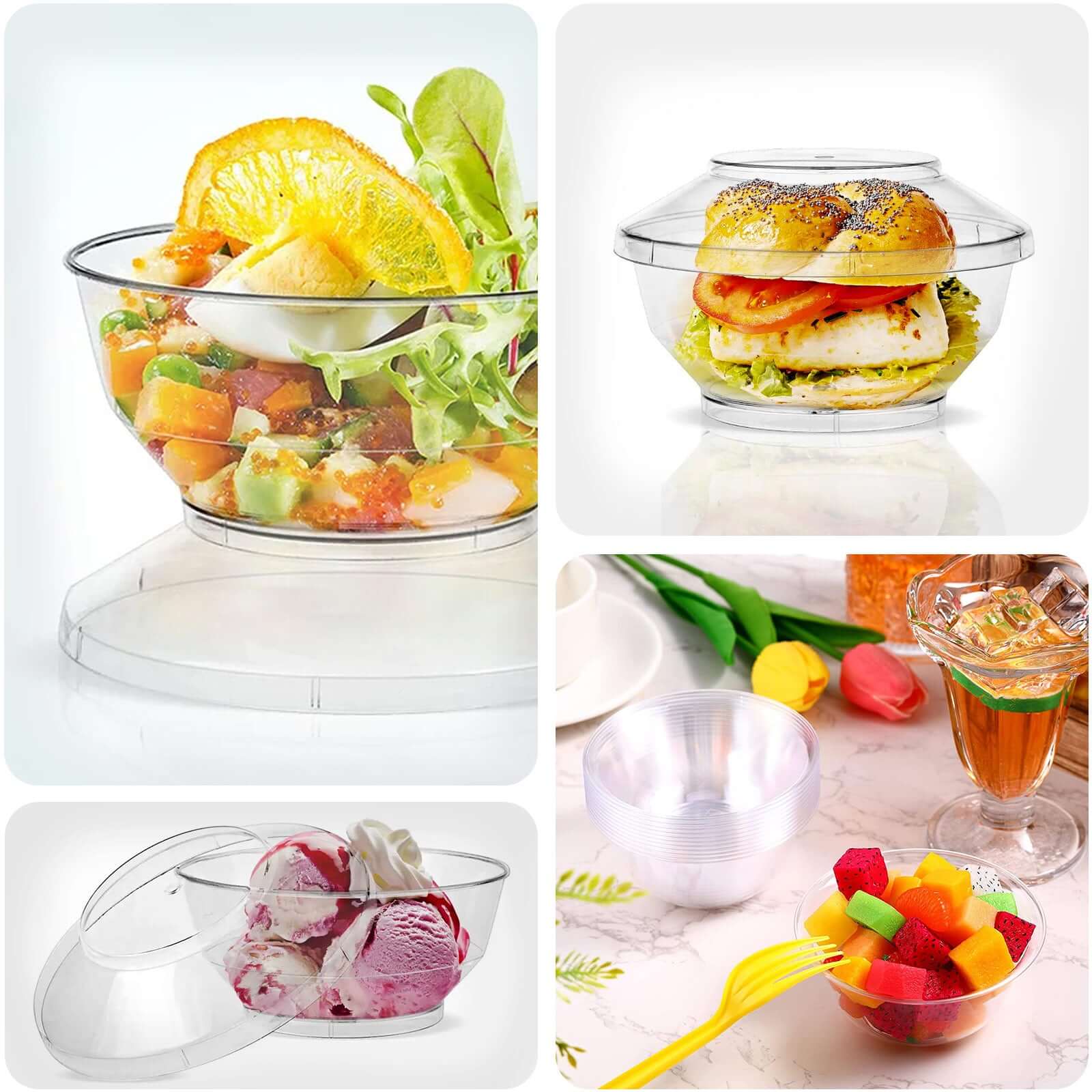 24-Pack Plastic Mini Party Bowl Set Clear with Lid and Spoon - Ideal for Desserts 3.5oz