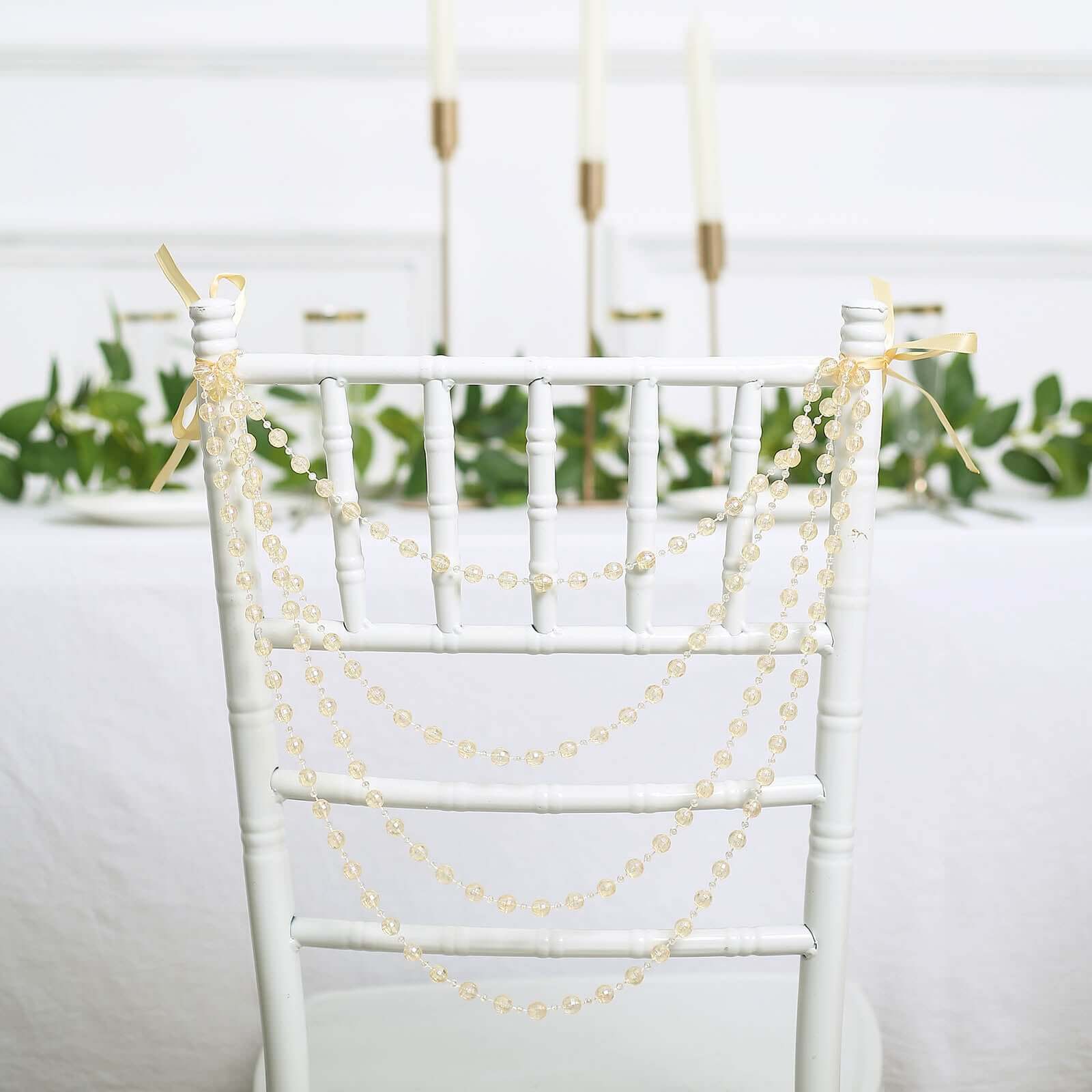 Faux Pearl Beaded 16 Chair Back Garland Sash Amber Gatsby-Inspired Style - Pre-Tied Chic Wedding Decor for Chiavari Chairs