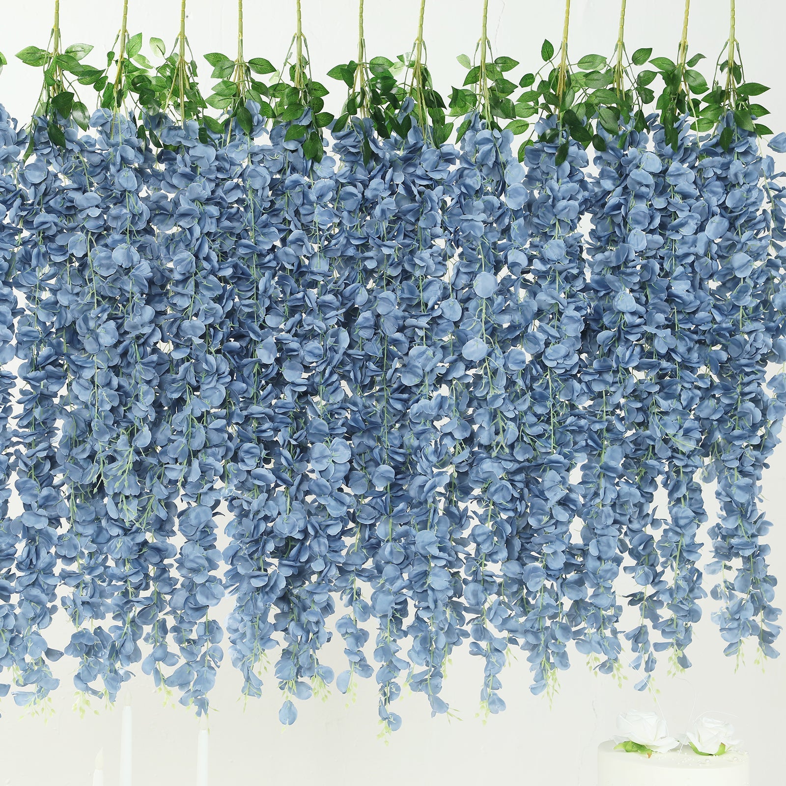 42 Silk Hanging Wisteria Flower Garland Vines in Dusty Blue, Elaborated 5 Full Strands in 1 Bush