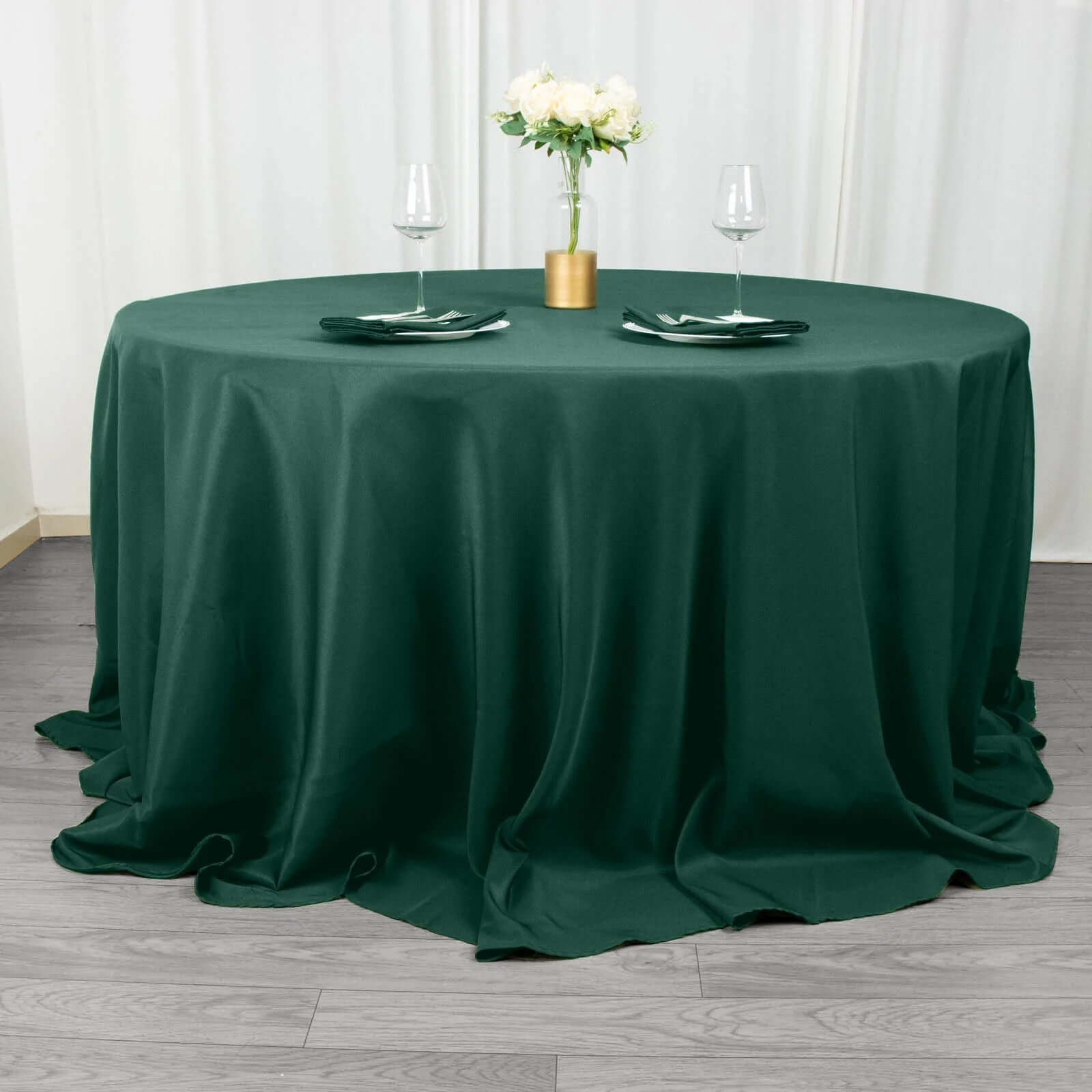 Premium Polyester 132 Round Tablecloth Hunter Emerald Green - Seamless 220GSM Wrinkle-Resistant Table Cover