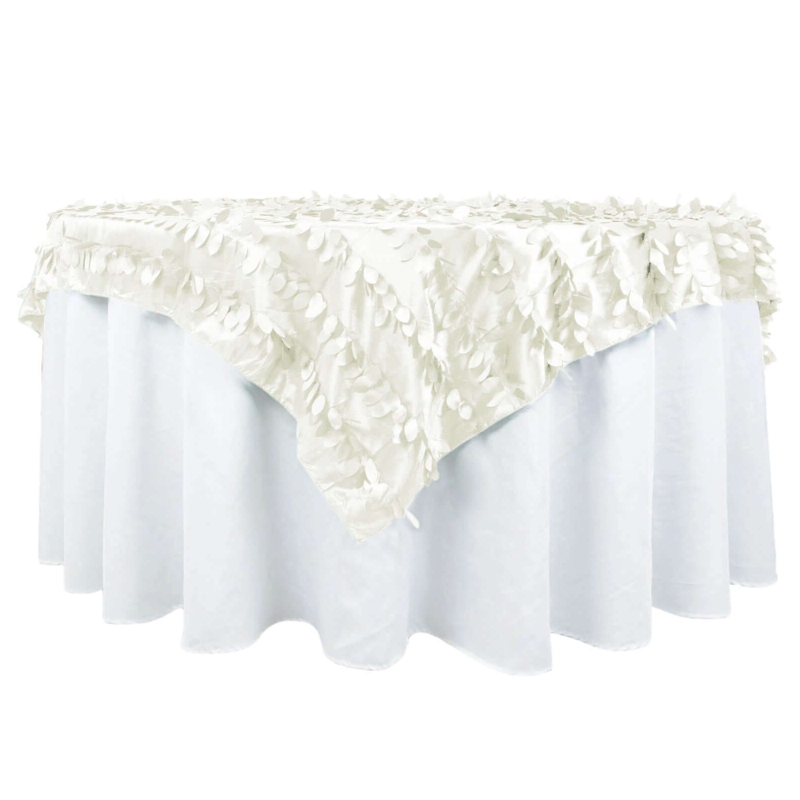 Taffeta 72x72 Table Overlay Square Tablecloth Ivory - 3D Leaf Petal Table Cover