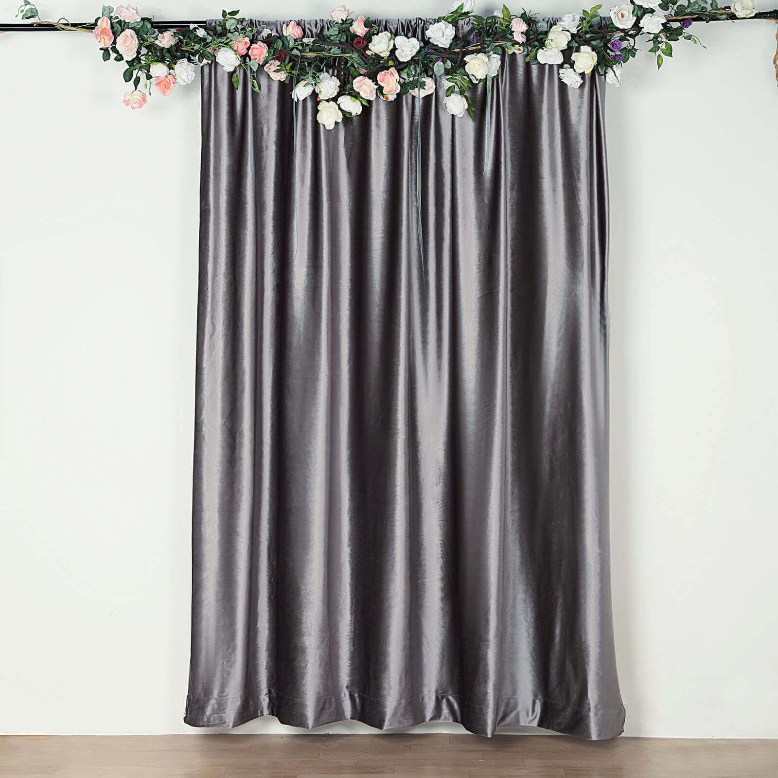 8ftx8ft Charcoal Gray Premium Smooth Velvet Event Curtain Drapes, Privacy Backdrop Event Panel with Rod Pocket