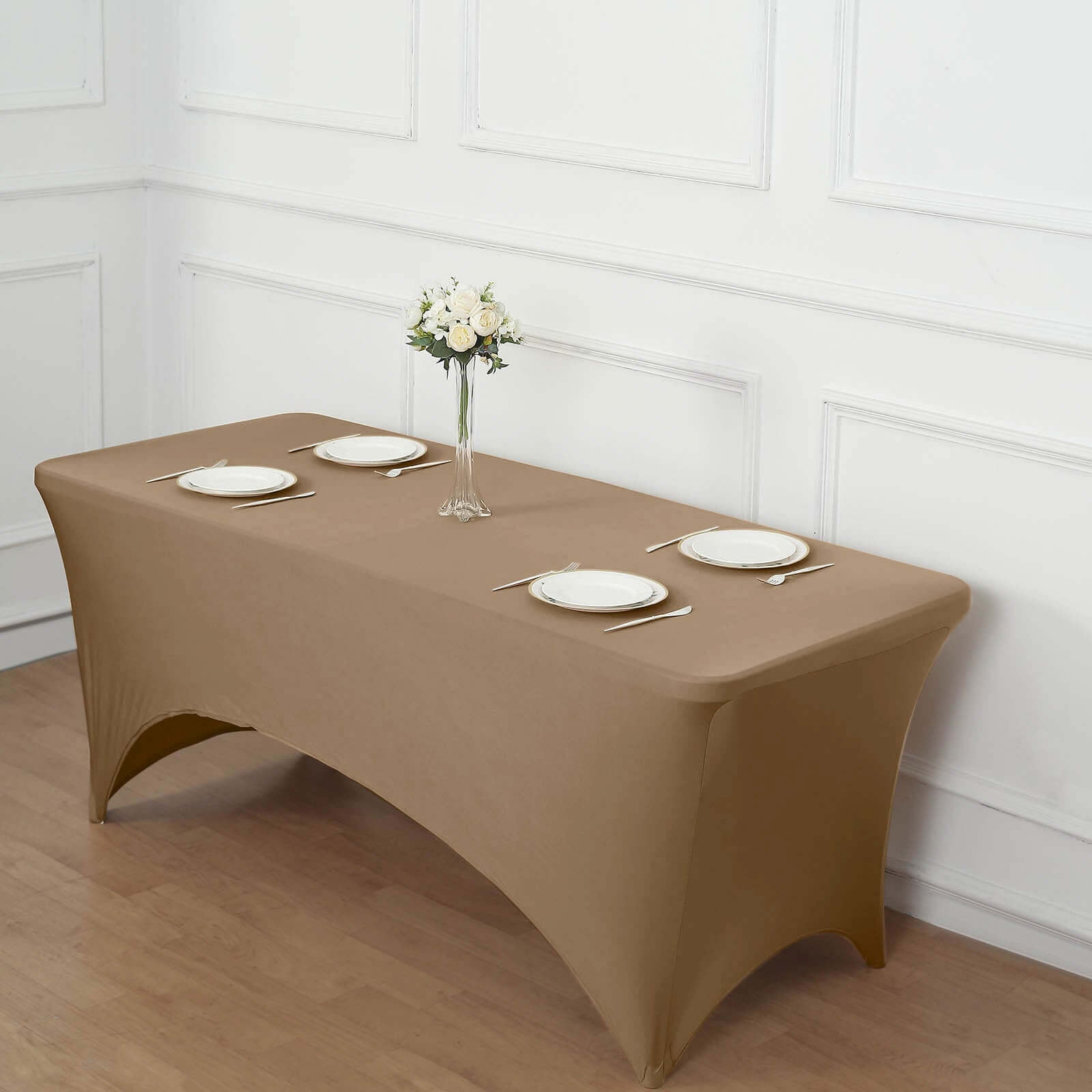 Stretch Spandex 96x30 Rectangle Table Cover Taupe - Durable Form-Fitting Tablecloth