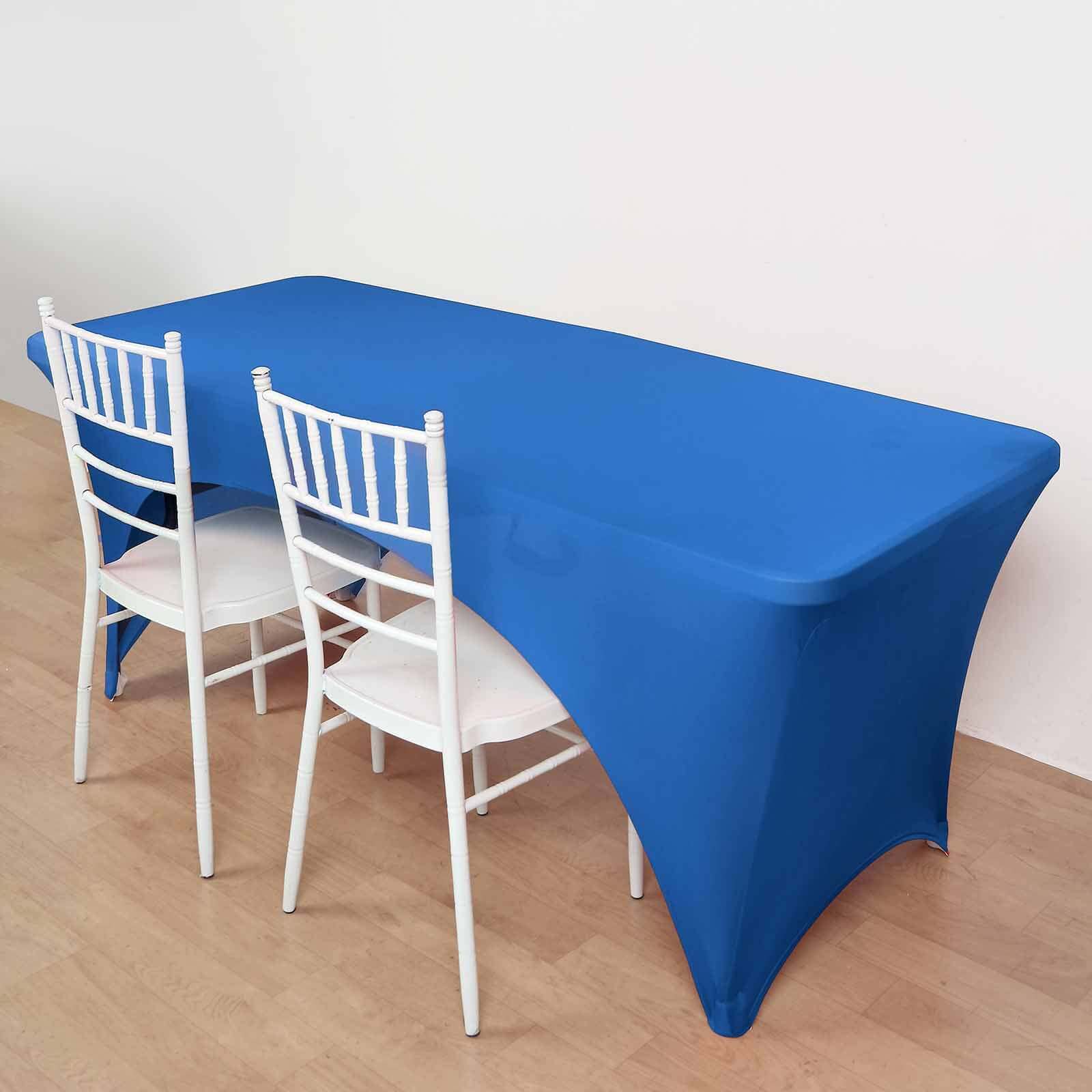 Stretch Spandex 72x30 Rectangular Table Cover Royal Blue with Curved Open Back Design Tailored Professional Look