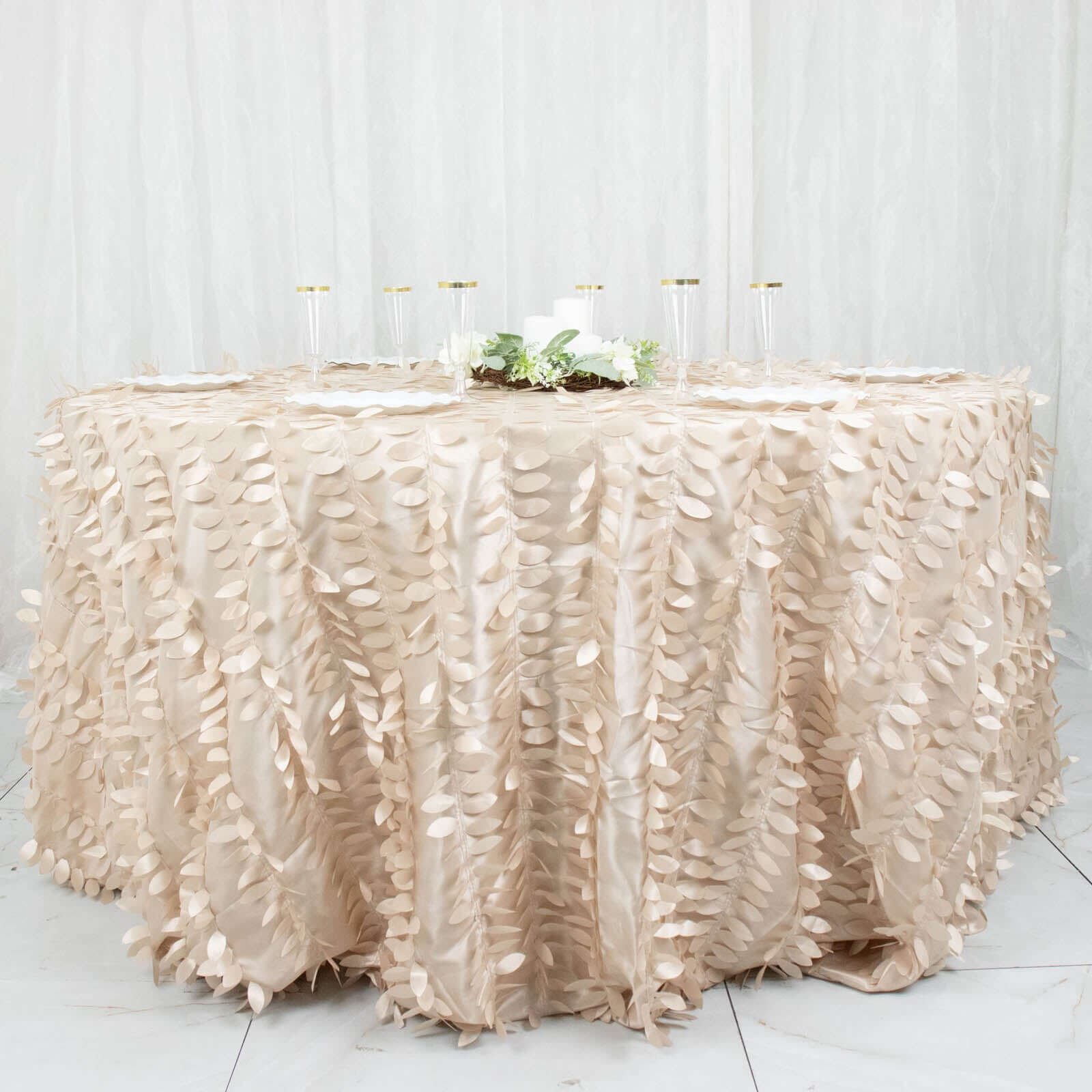 Taffeta 132 Round Tablecloth Beige 3D | 3D Leaf Petal Design Seamless Table Cover