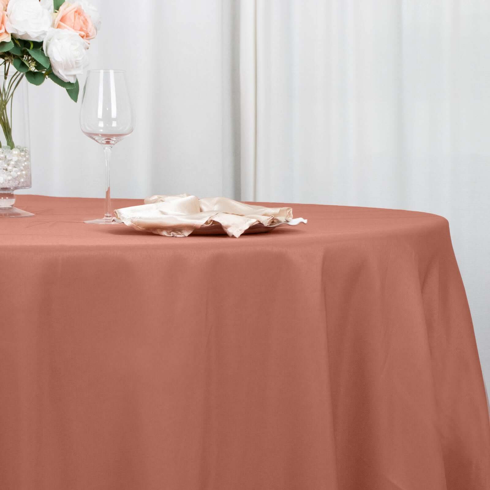 Premium Polyester 120 Round Tablecloth Terracotta (Rust) - Seamless 220GSM Wrinkle-Resistant Table Cover