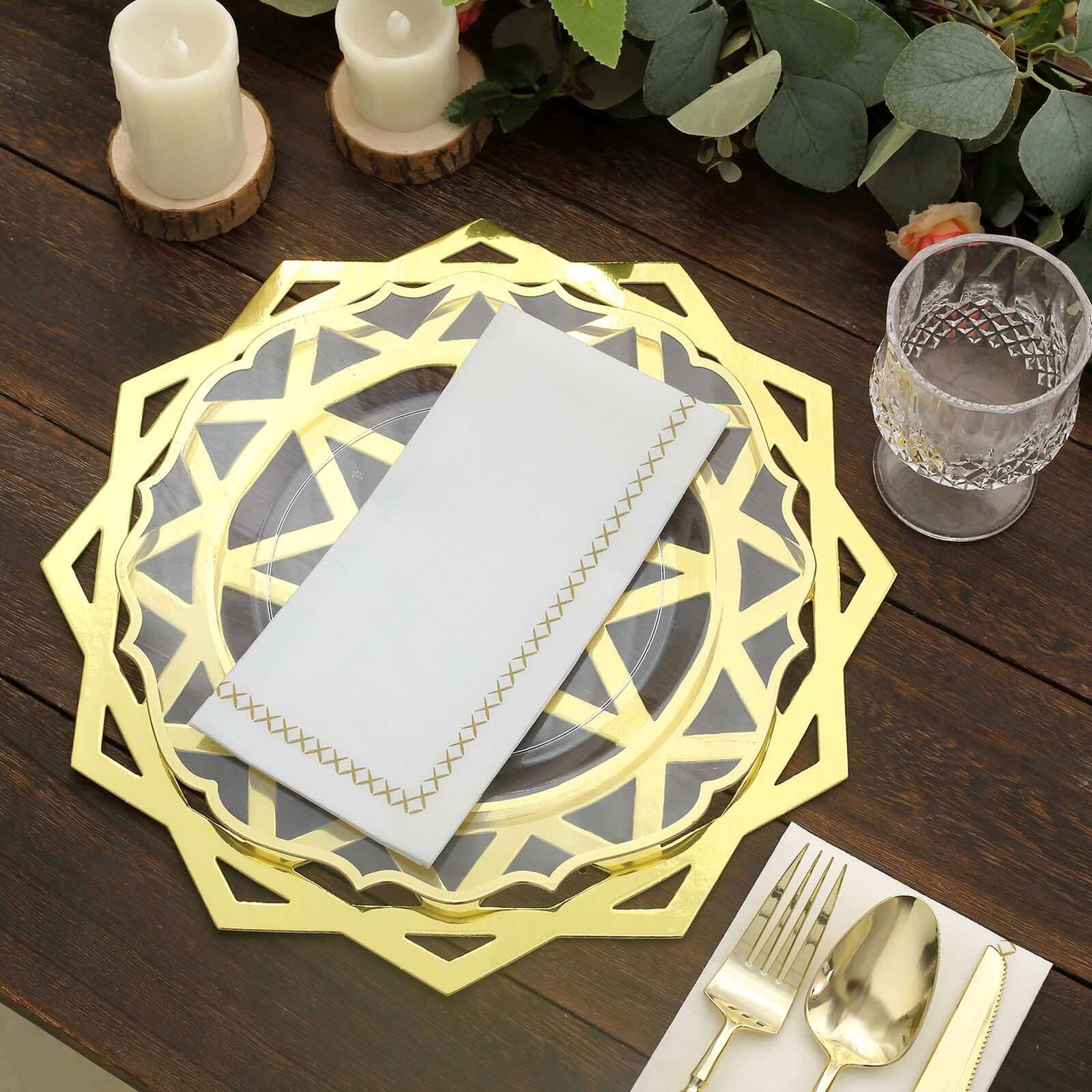 6-Pack Disposable Table Placemats in Metallic Gold Laser Cut Geometric Star Design - 700GSM Cardboard Placemats for Glamorous Table Settings 13