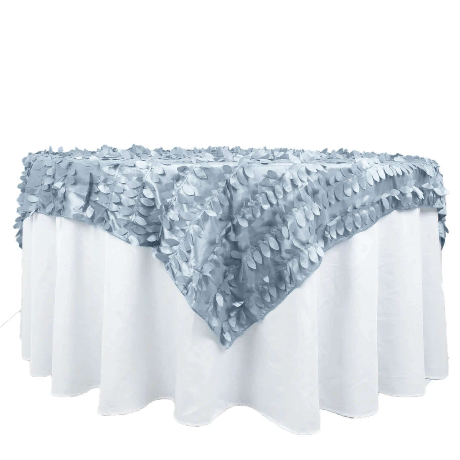 Taffeta 72x72 Table Overlay Square Tablecloth Dusty Blue - 3D Leaf Petal Table Cover