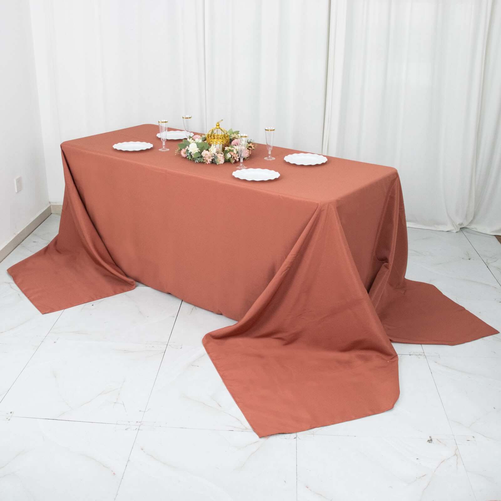 Premium Polyester 90x156 Rectangle Tablecloth Terracotta (Rust) - Seamless 220GSM Stain-Resistant Table Cover