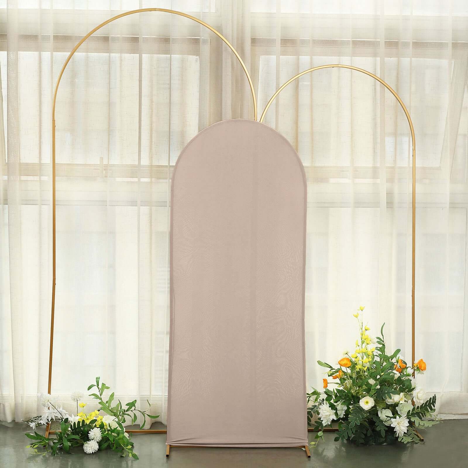 5ft Matte Nude Spandex Fitted Chiara Backdrop Stand Cover For Round Top Wedding Arch