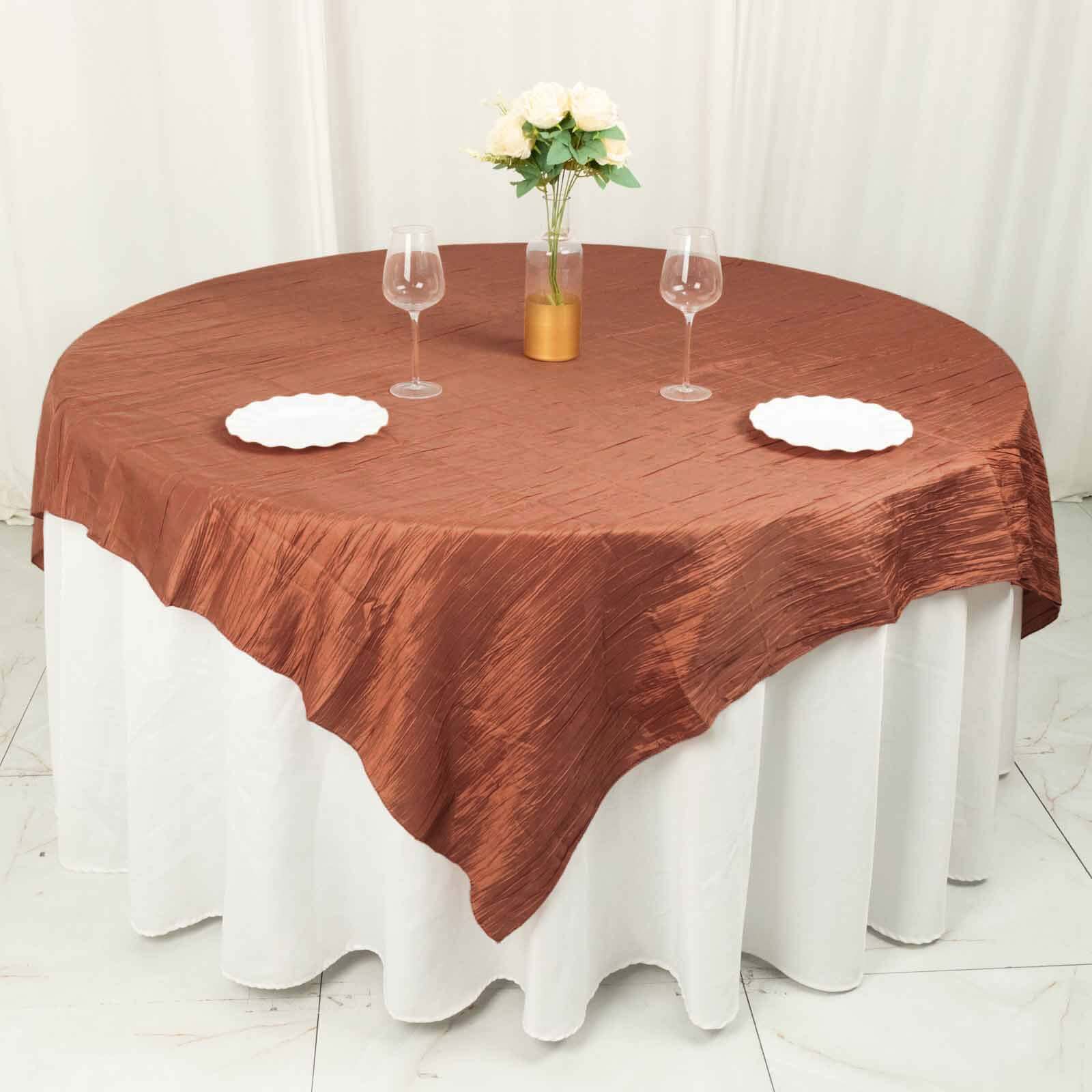 Taffeta 72x72 Table Overlay Square Tablecloth Terracotta (Rust) - Accordion Crinkle Table Cover