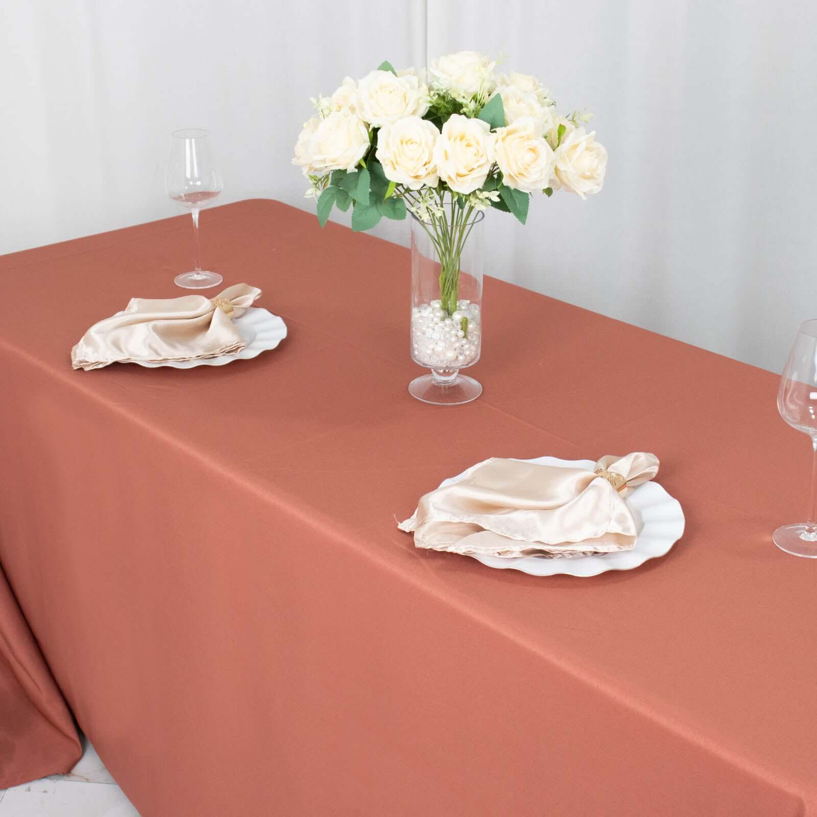 Premium Polyester 90x156 Rectangle Tablecloth Terracotta (Rust) - Seamless 220GSM Stain-Resistant Table Cover