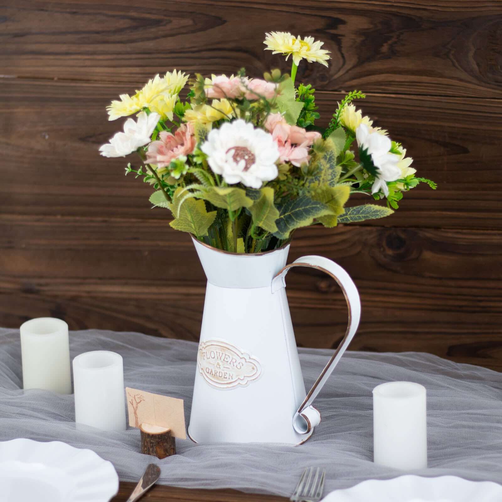 Metal Garden Water Pitcher Rustic Milk Jug Design - Shabby Chic Decorative Flower Vase 9
