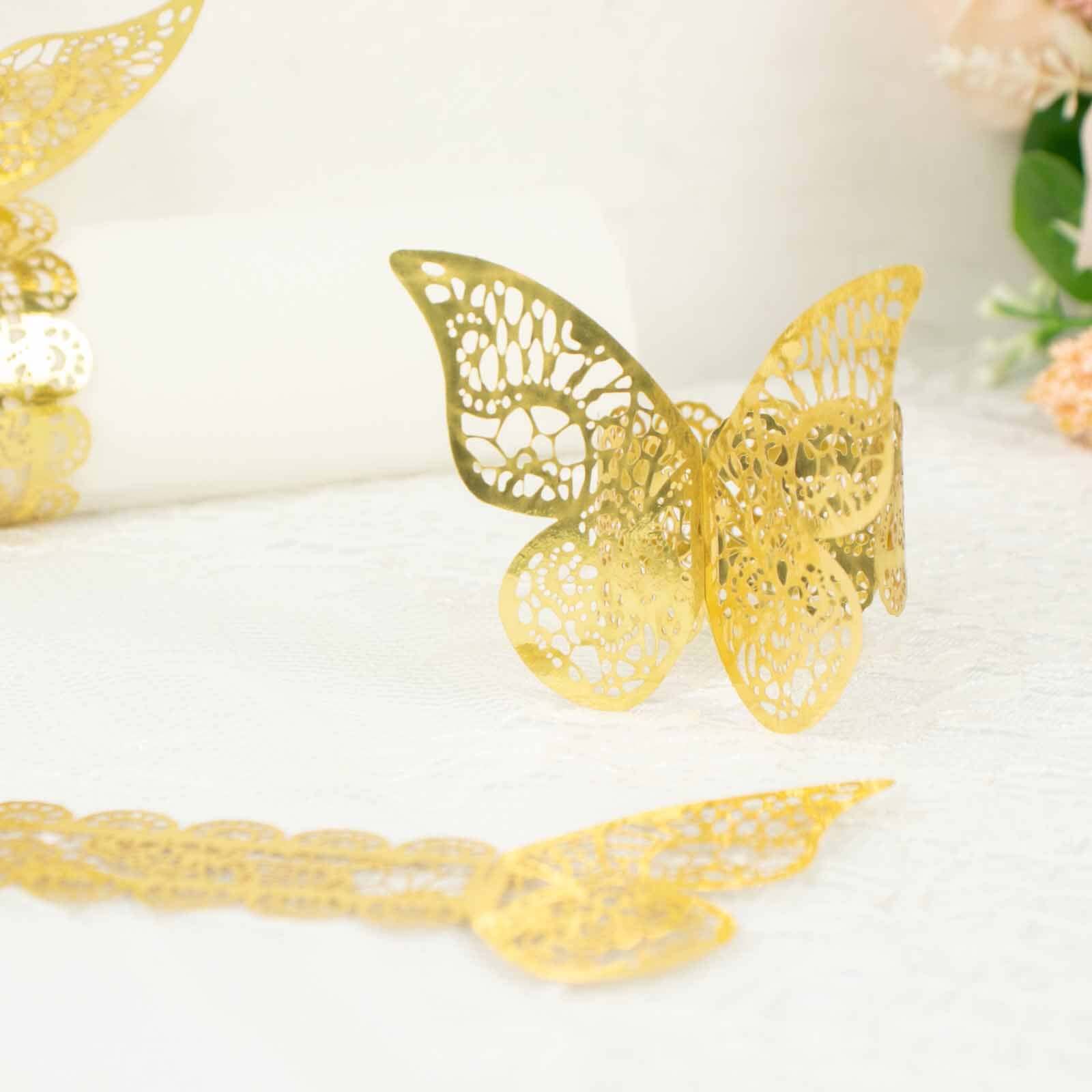 12-Pack Paper Napkin Rings Laser Cut Butterfly Metallic Gold - Decorative Serviette Holders for Events