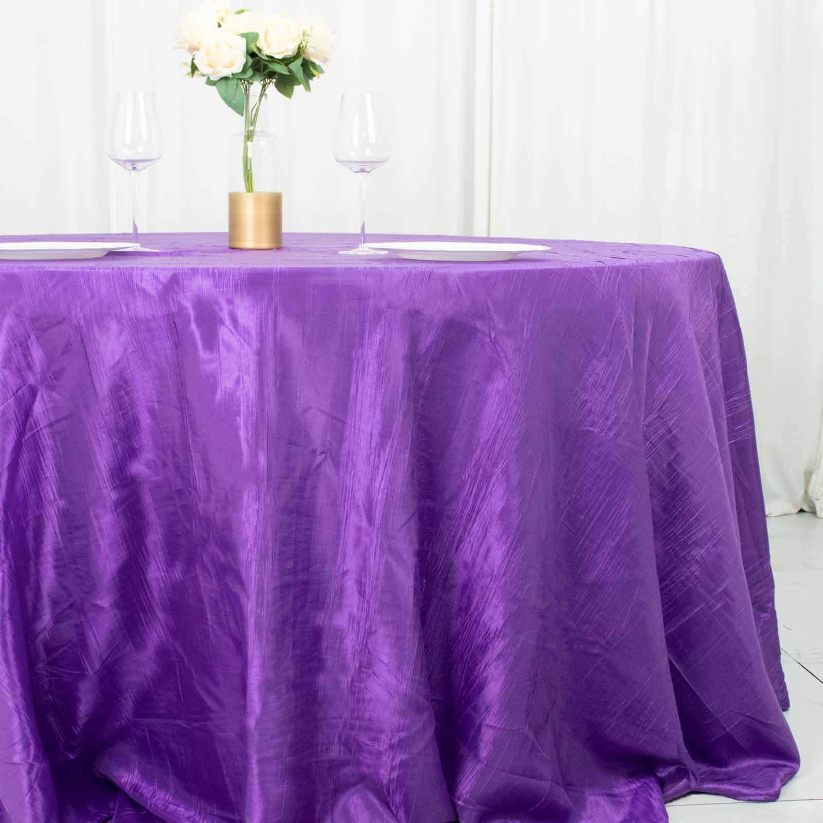 Taffeta 132 Round Tablecloth Purple - Seamless Accordion Crinkle Table Cover