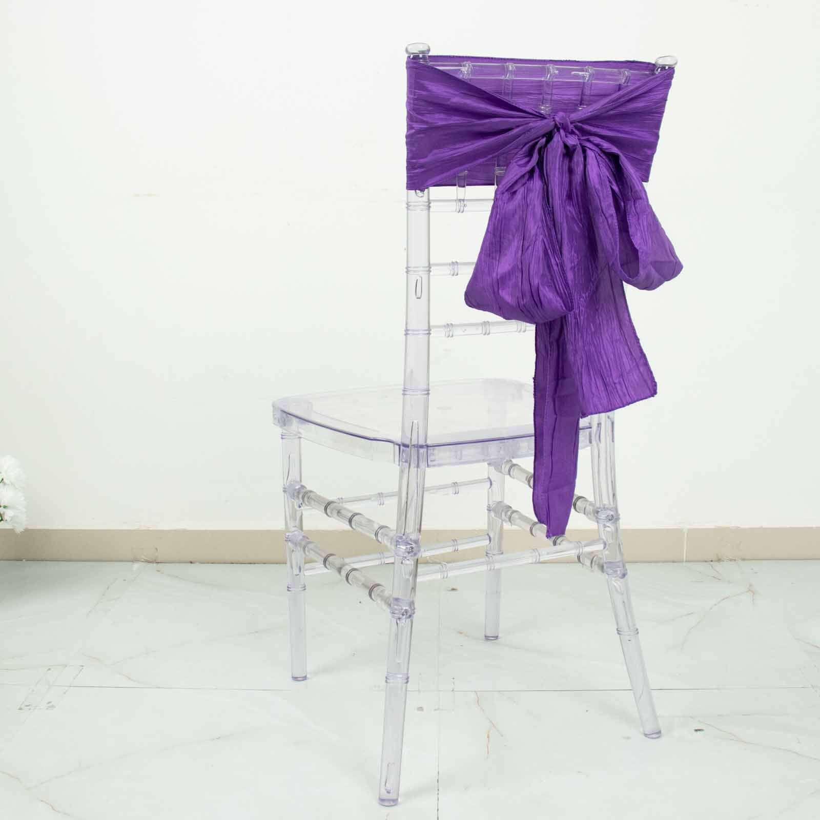 5 Pack Taffeta 6x106 Chair Sashes Purple Accordion Crinkle Texture - Stylish Decor for Weddings & Gatherings