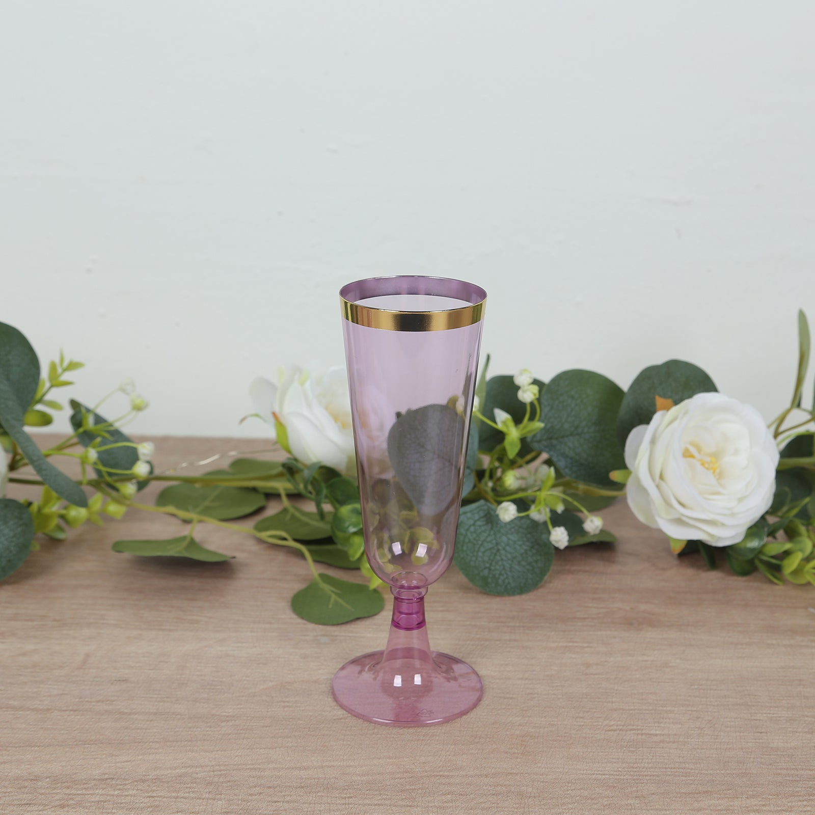 12-Pack Plastic Champagne Flutes Transparent Purpler with Gold Rim - Stylish Disposable Cocktail Glasses for Parties 5oz 6