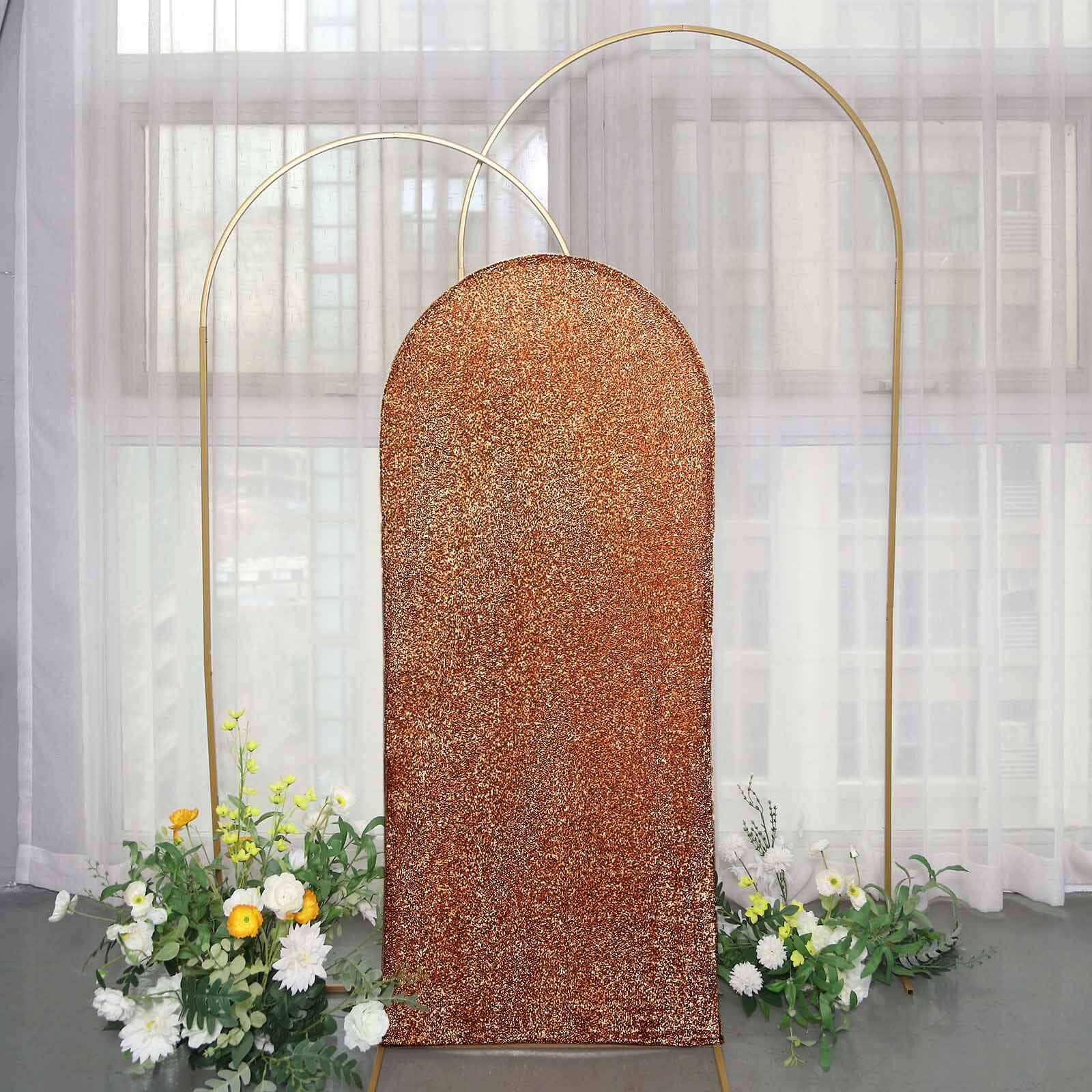 5ft Antique Gold Shimmer Tinsel Spandex Chiara Backdrop Stand Cover For Fitted Round Top Wedding Arch