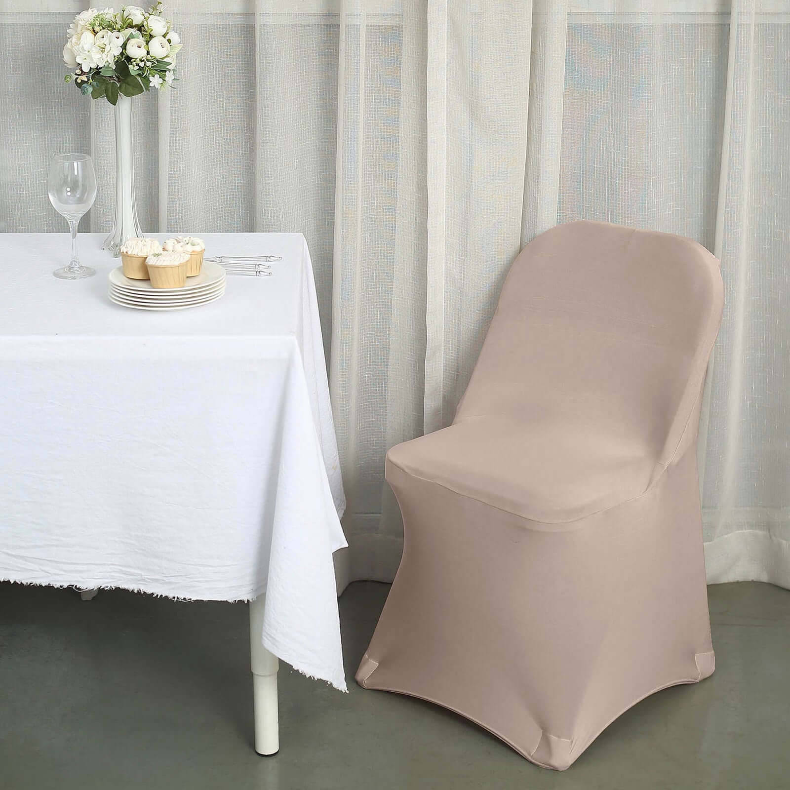 Stretch Spandex Chair Cover Nude for Folding Chairs - Reusable & Wrinkle-Resistant 160GSM Fitted Slipcover