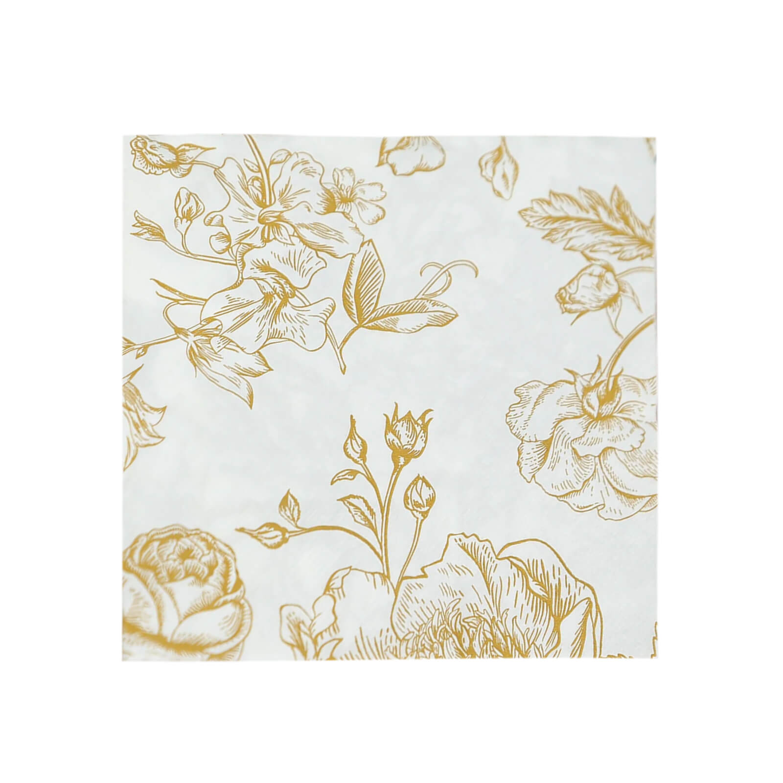 50-Pack Paper Cocktail Napkins with French Toile Floral Pattern White/Gold - Soft 2 Ply Beverage Napkins for Events