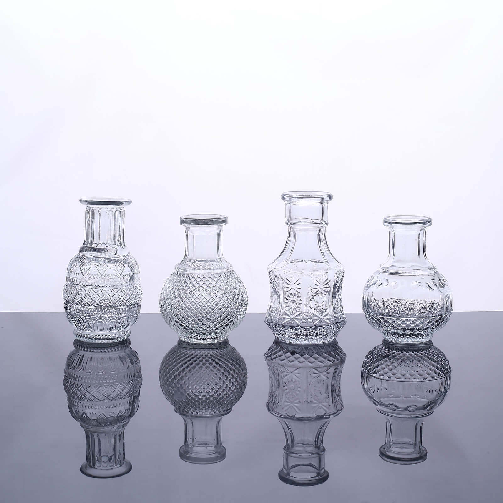 Set of 4 Clear Glass Bud Vases Antique - Vintage Wedding Table Centerpieces for Flowers