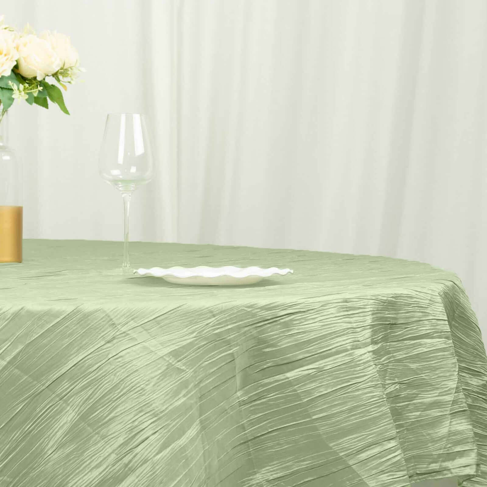 Taffeta 90x90 Table Overlay Square Tablecloth Sage Green - Accordion Crinkle Table Cover