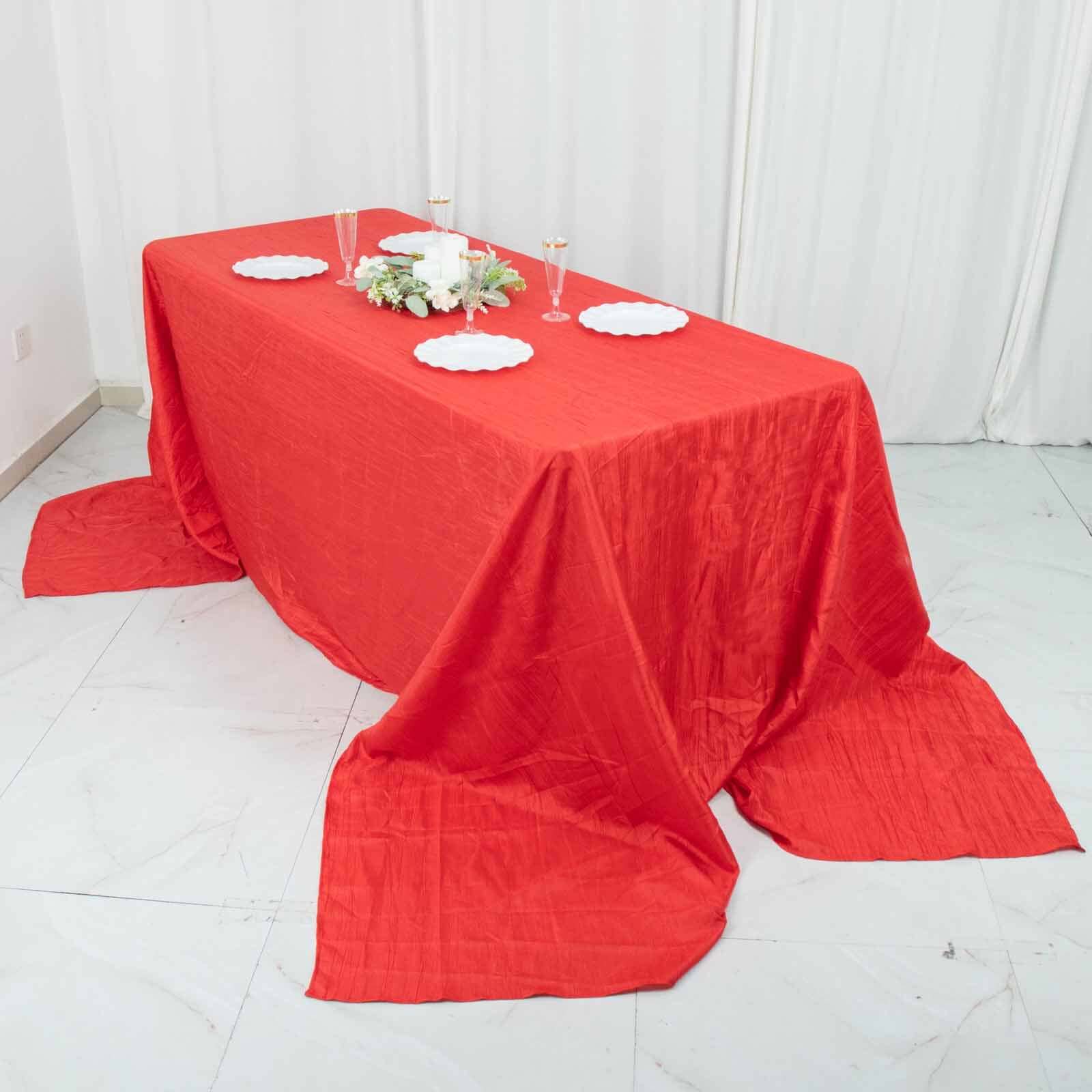 Taffeta 90x156 Rectangle Tablecloth Red - Accordion Crinkle Seamless Table Cover