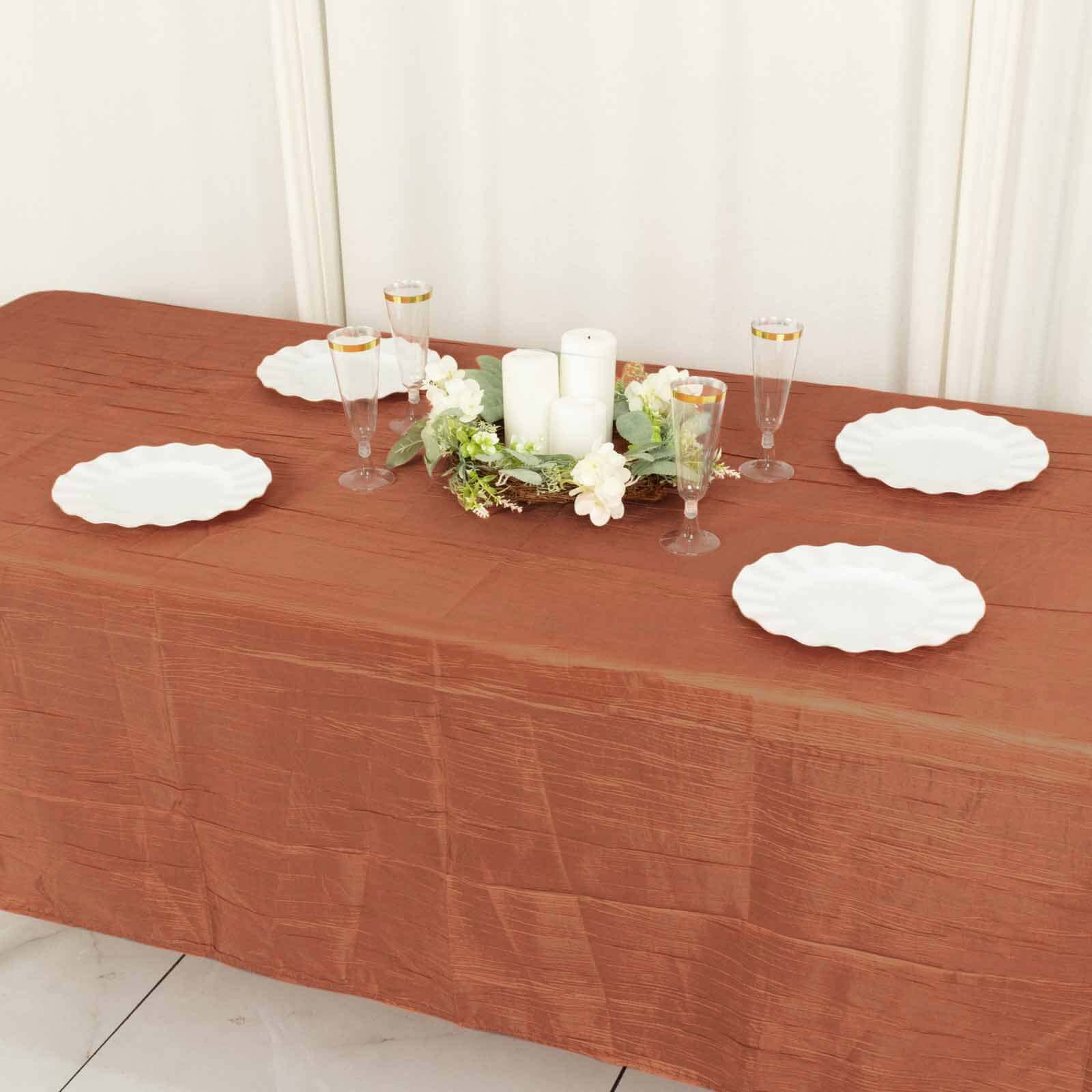 Taffeta 60x102 Rectangle Tablecloth Terracotta (Rust) - Accordion Crinkle Table Cover