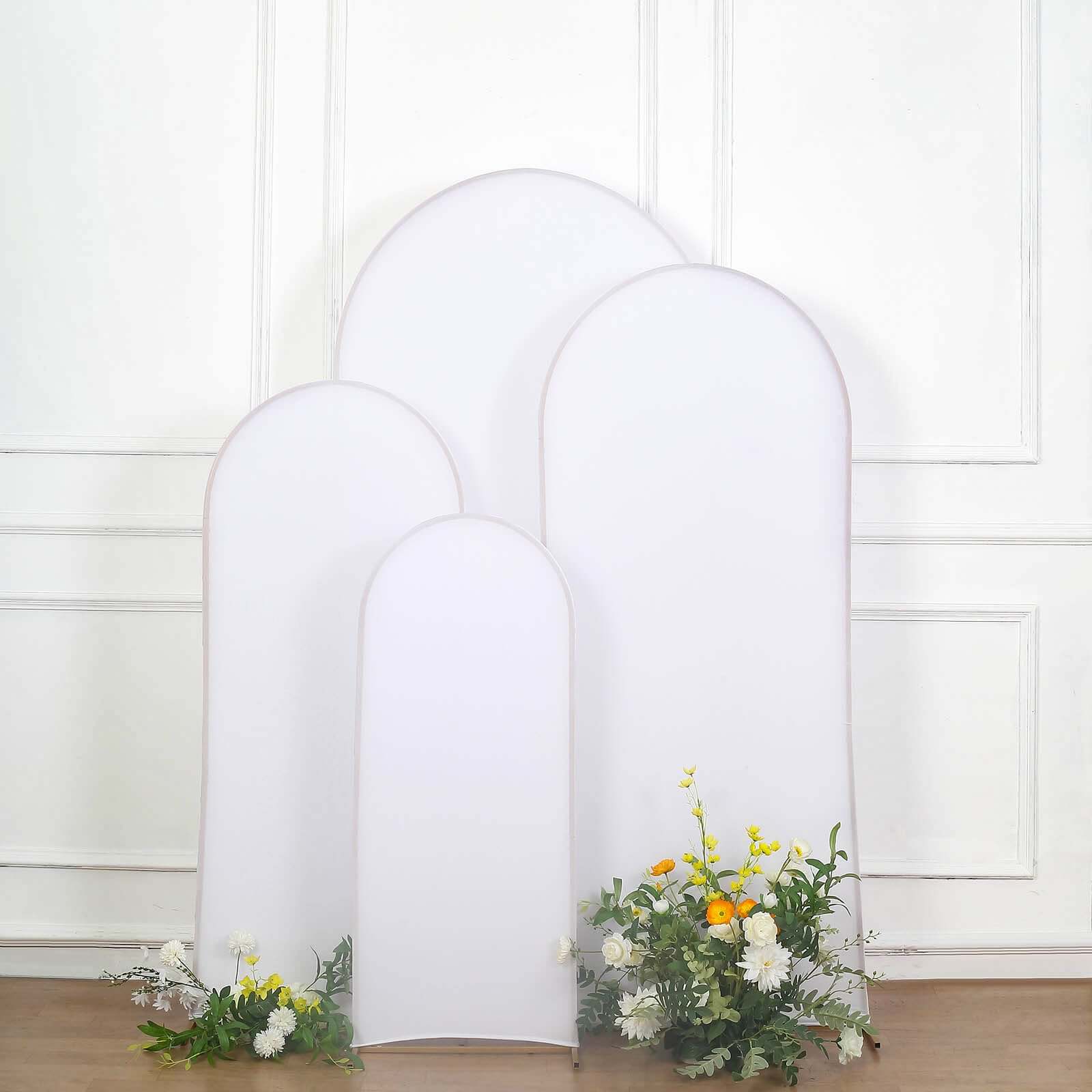 Set of 4 Matte White Spandex Fitted Wedding Arch Covers For Round Top Chiara Backdrop Stands - 4ft,5ft,6ft,7ft