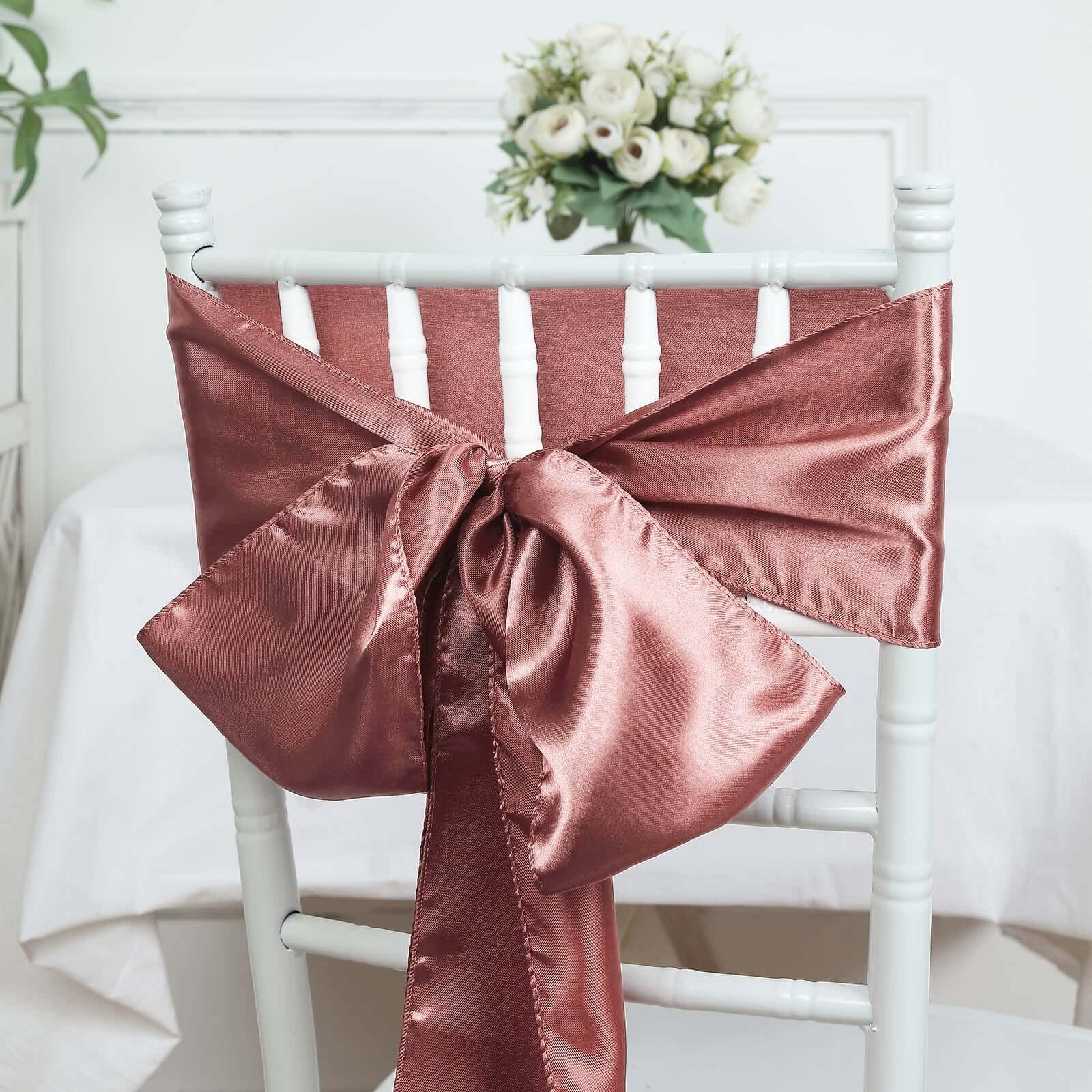 5 Pack Satin Chair Sashes Cinnamon Rose - Durable Chair Bows with Shiny Finish 6x106