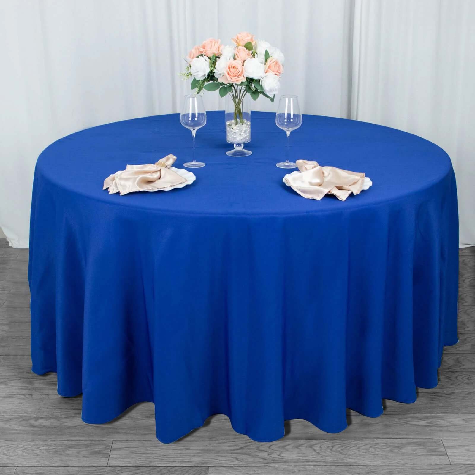 Premium Polyester 120 Round Tablecloth Royal Blue - Seamless 220GSM Wrinkle-Resistant Table Cover