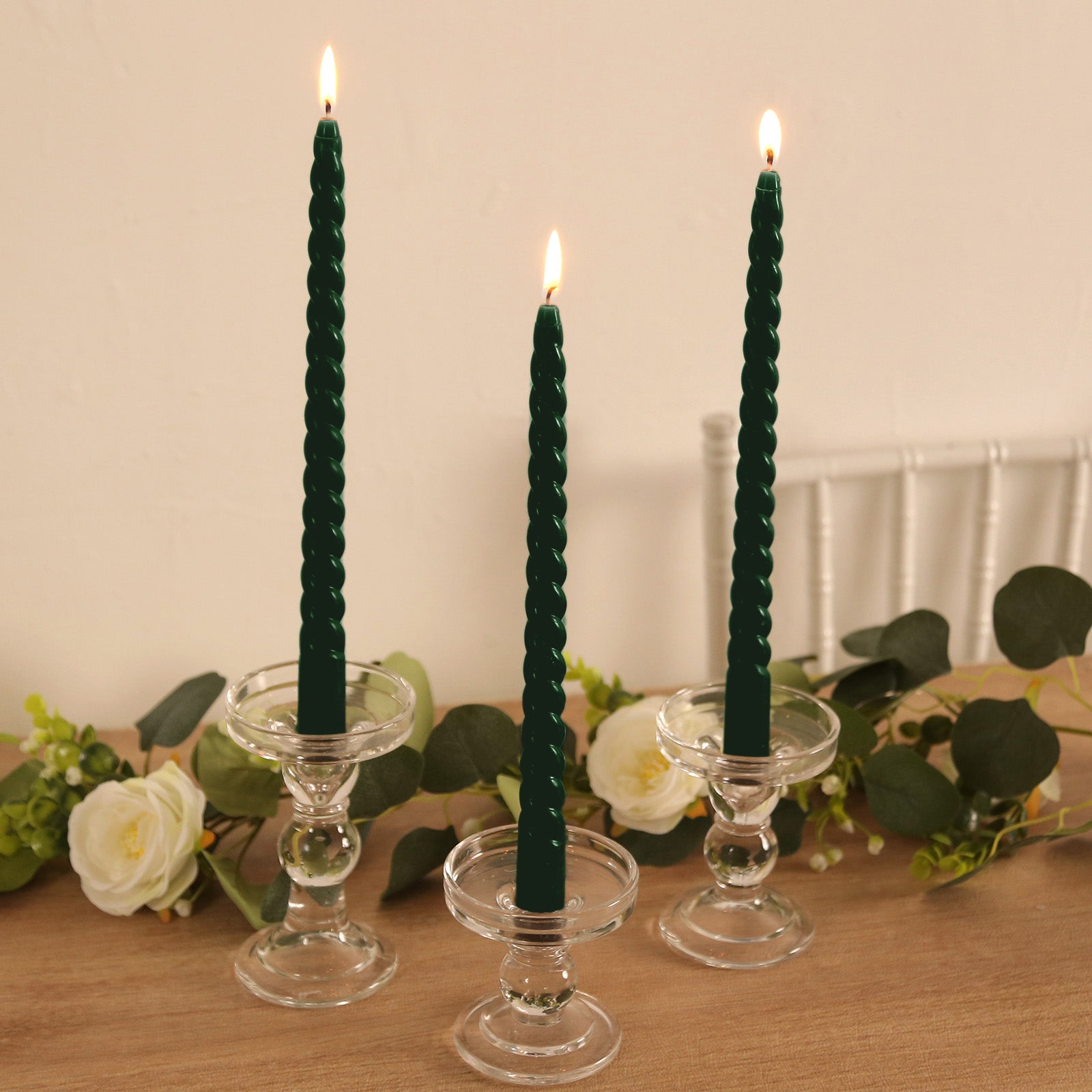 12 Pack 11 Hunter Emerald Green Premium Unscented Spiral Wax Taper Candles, Long Burn Wick Dinner Candle Sticks