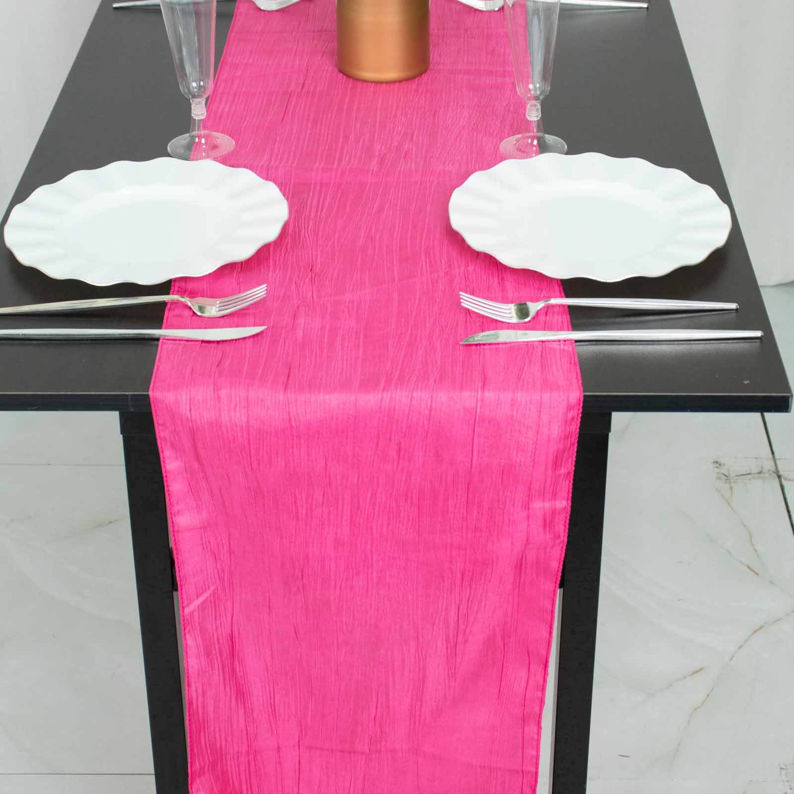 Taffeta 12x108 Table Runner Fuchsia - Accordion Crinkle Design