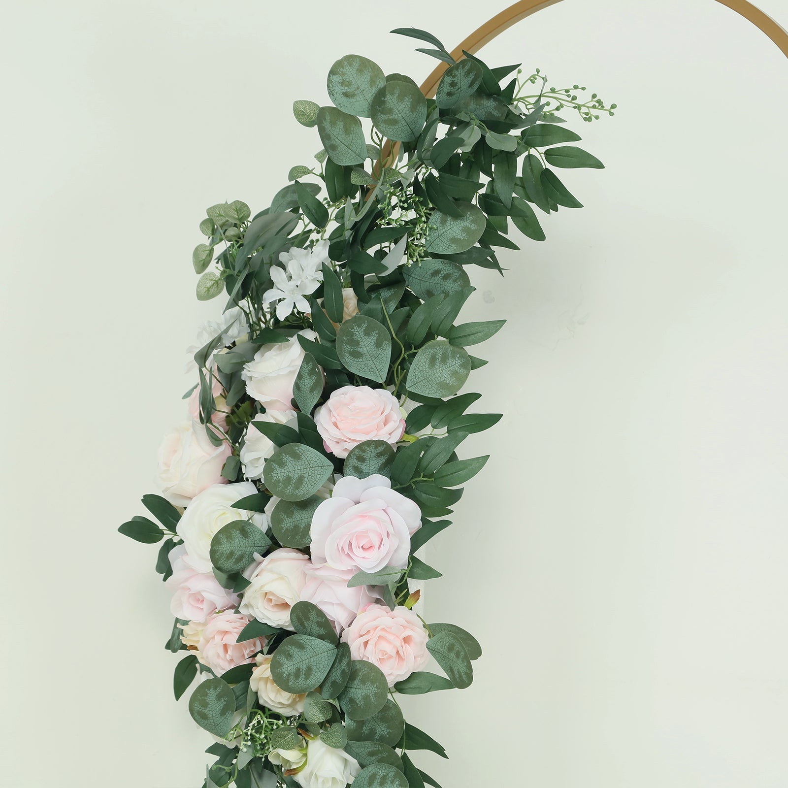 Set of 2 Silk Rose Floral Swag Wedding Arch Flowers in Cream Blush with Eucalyptus Leaves, Large Artificial Flower Arrangement Garlands - 24,42