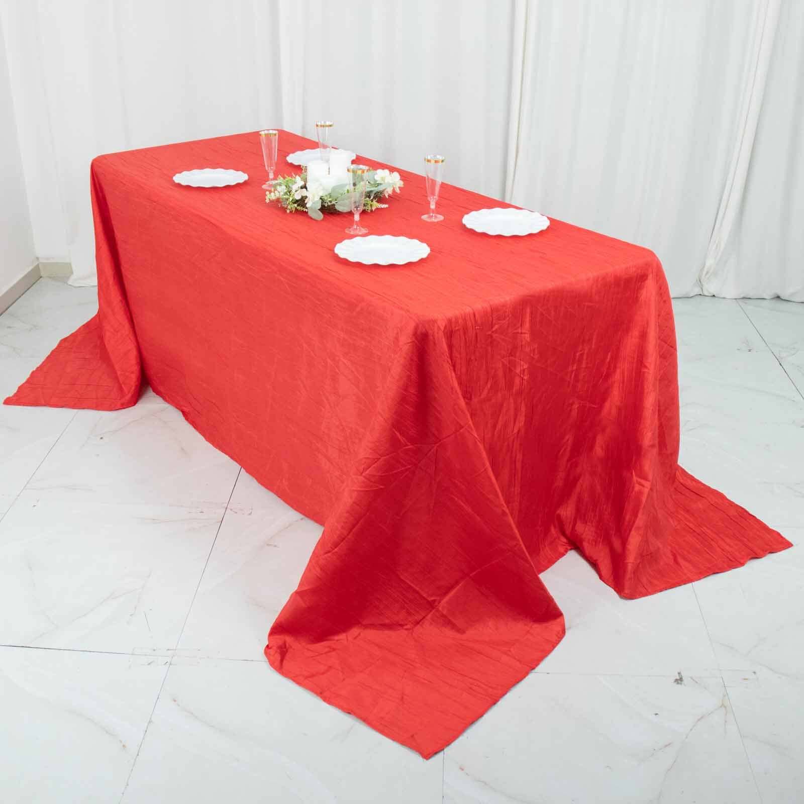 Taffeta 90x132 Rectangle Tablecloth Red - Seamless Accordion Crinkle Table Cover