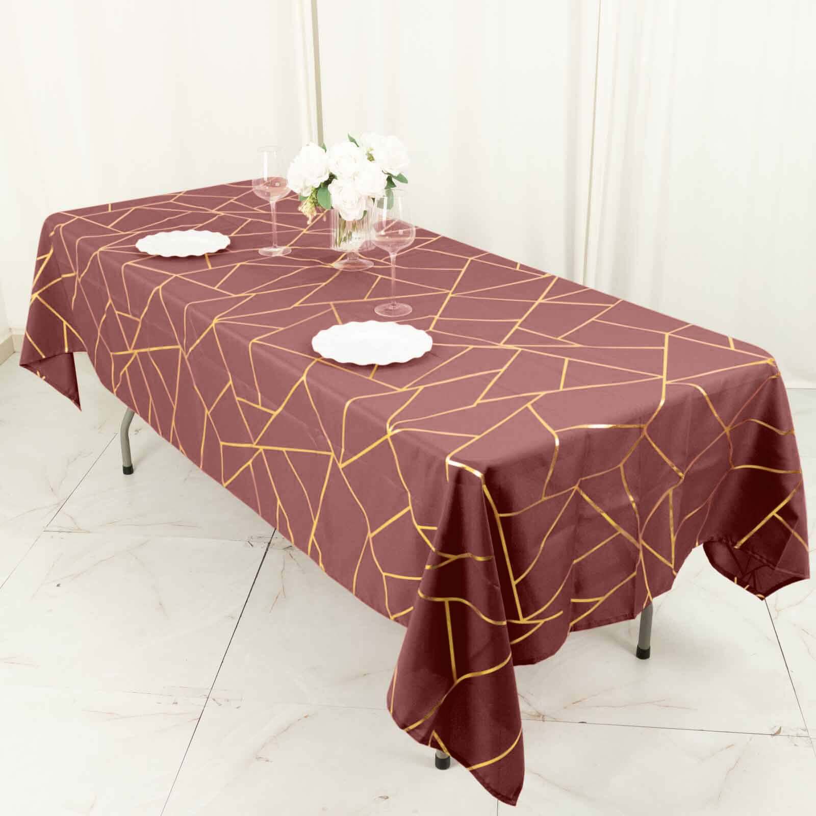 Polyester 60x102 Rectangle Tablecloth Cinnamon Rose with Gold Foil Geometric Pattern - Wrinkle-Resistant & Durable Table Cover