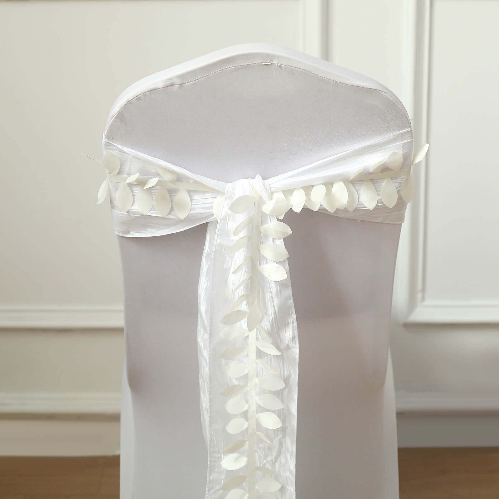 Taffeta Ribbon Sash with 4 Leaf Petal Design Ivory 50ft - Sophisticated Artificial Fabric Garland