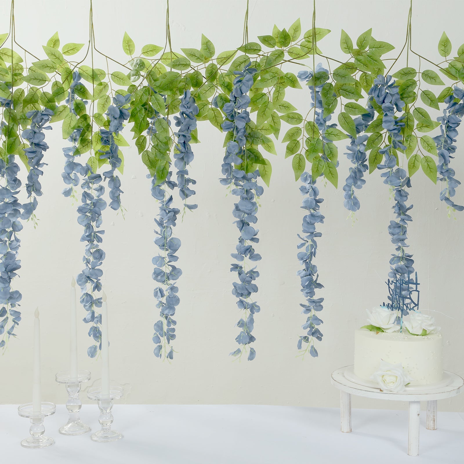 5 Pack 44 Silk Hanging Wisteria Flower Garland Vines in Dusty Blue, Elaborated 3 Full Strands in 1 Bush