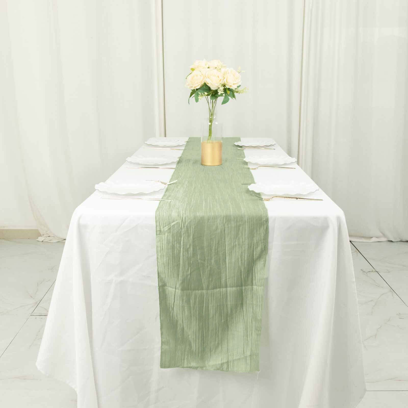 Taffeta 12x108 Table Runner Sage Green - Accordion Crinkle Design