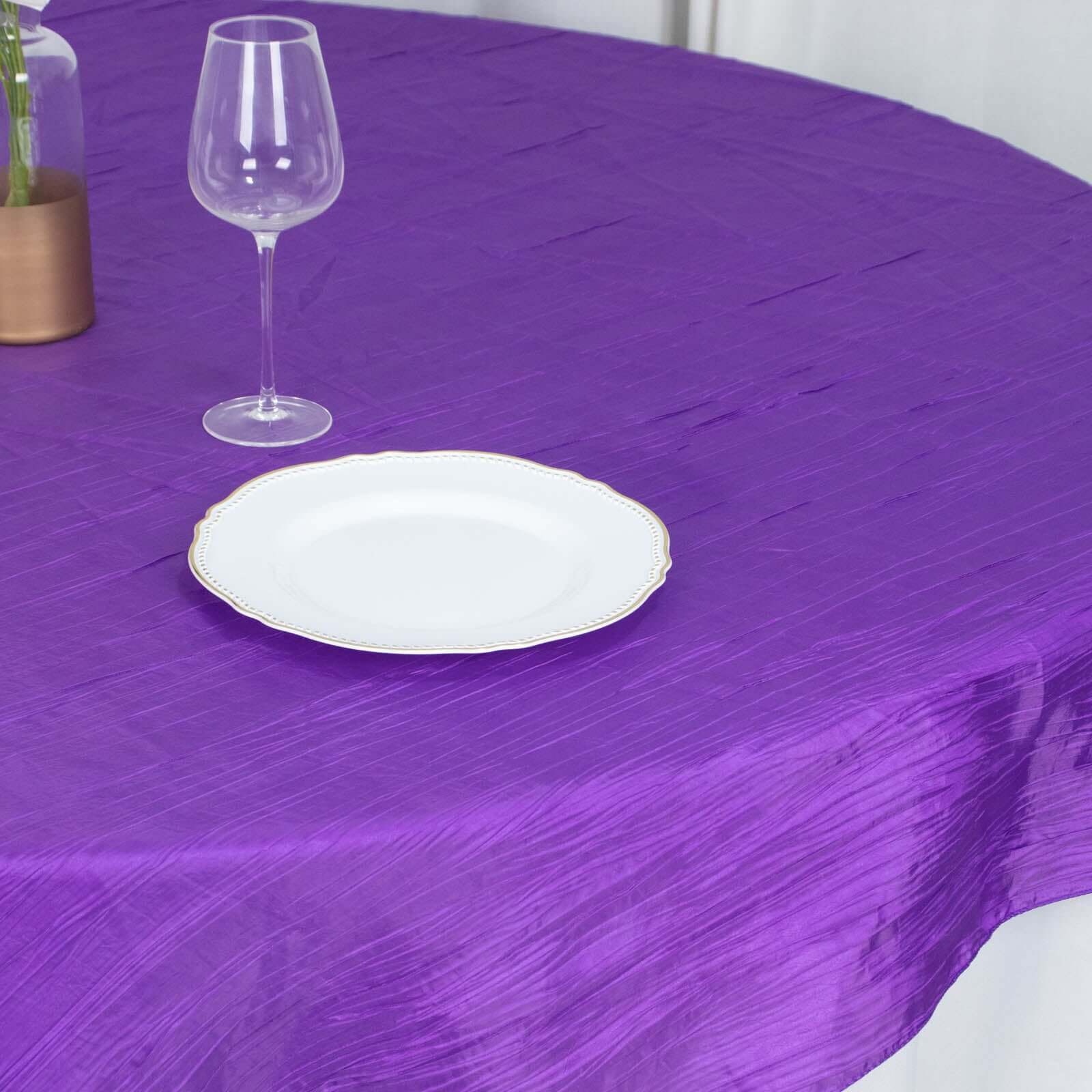 Taffeta 72x72 Table Overlay Square Tablecloth Purple - Accordion Crinkle Table Cover