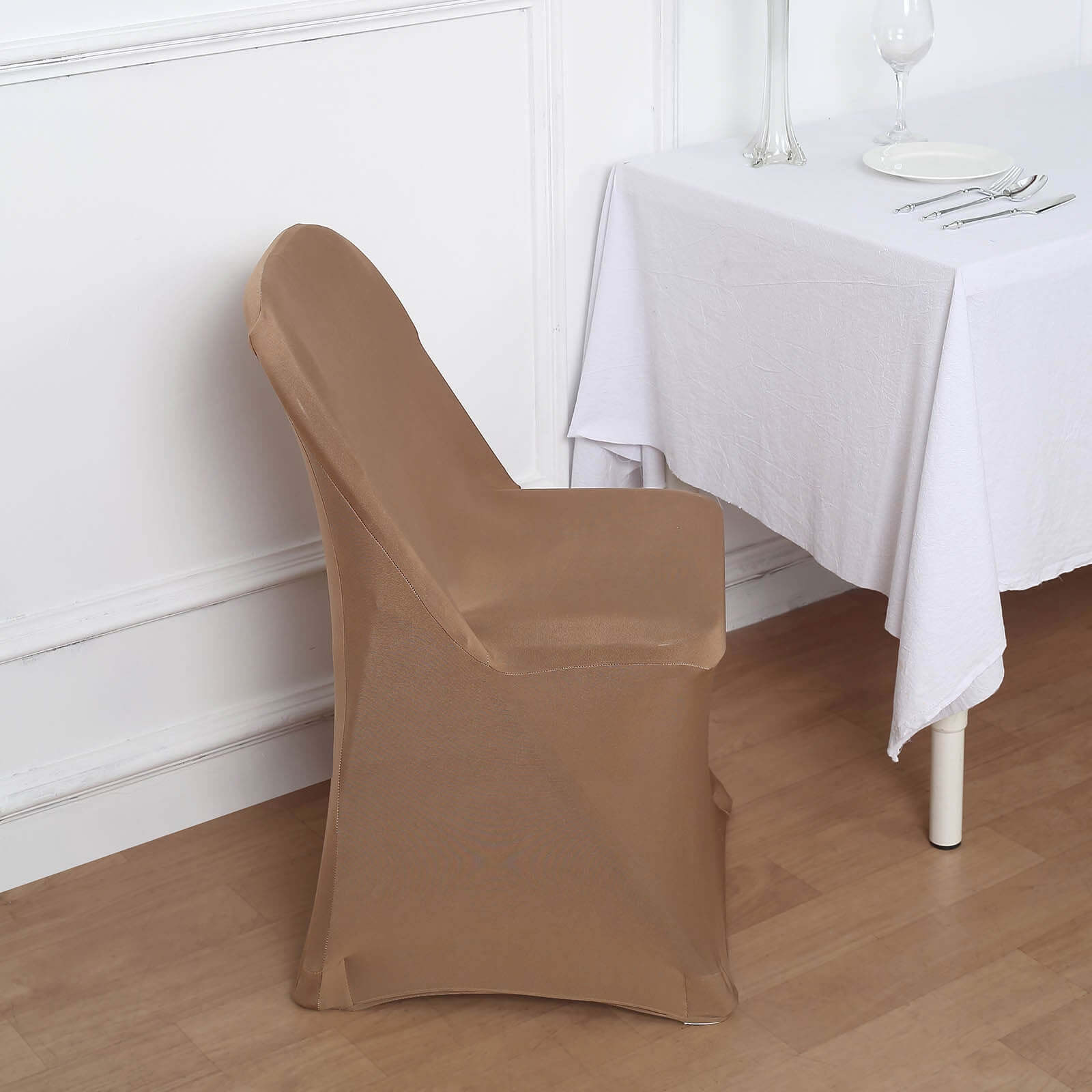 Stretch Spandex Chair Cover Taupe for Folding Chairs - Reusable & Wrinkle-Resistant 160GSM Fitted Slipcover