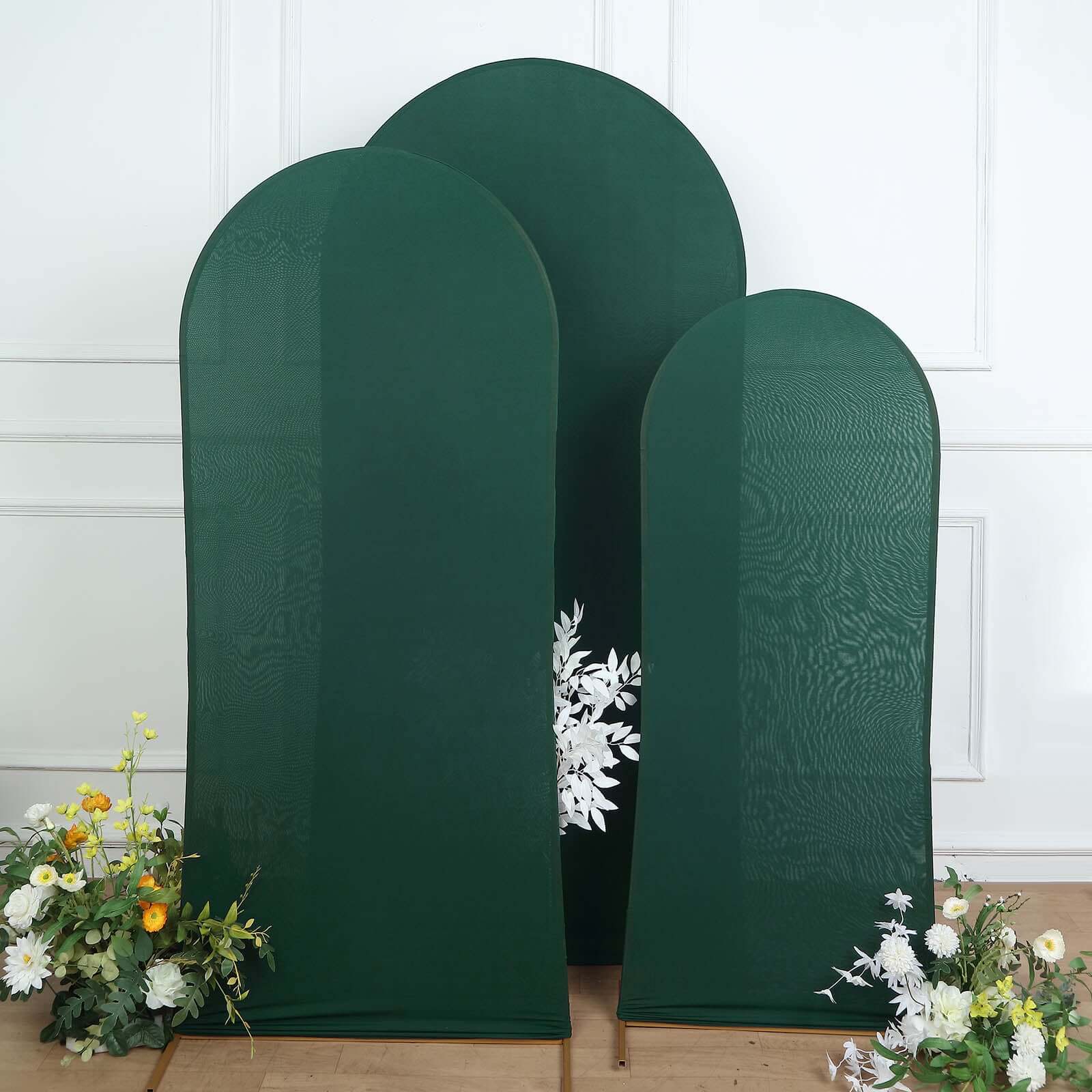 Set of 3 Matte Hunter Emerald Green Spandex Fitted Chiara Backdrop Stand Cover For Round Top Wedding Arch - 5ft, 6ft, 7ft